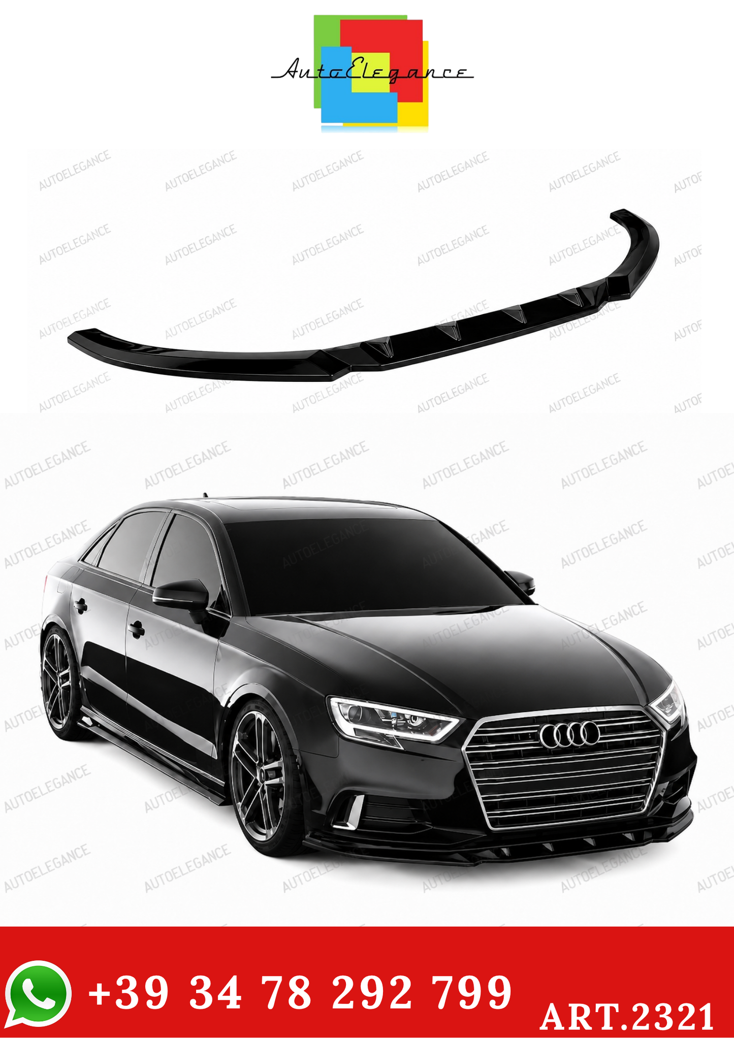 💫ART.2321 SPLITTER AUDI A3 8V FACELIFT SEDAN 2016-2020 Nero Lucido💫