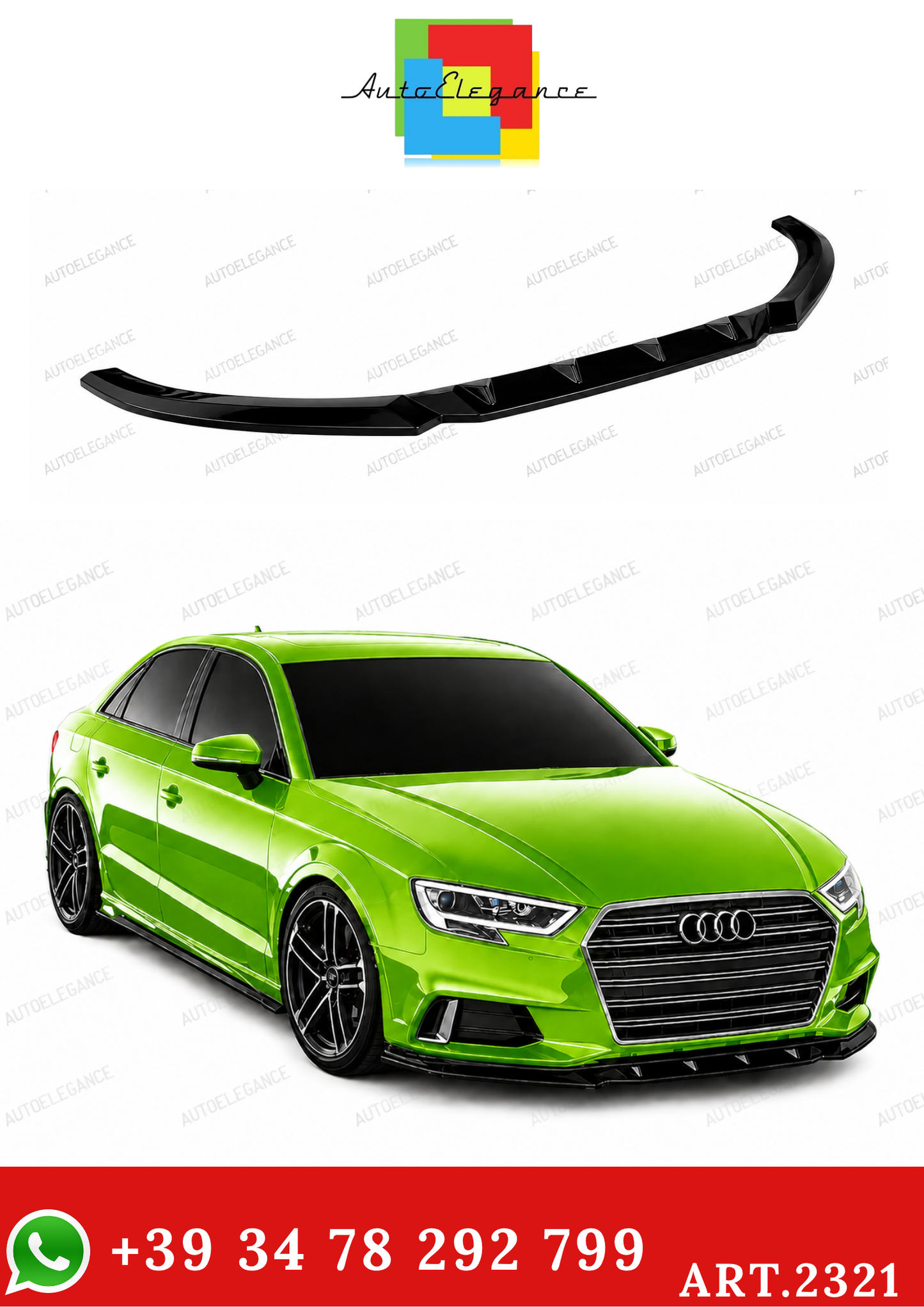 💫ART.2321 SPLITTER AUDI A3 8V FACELIFT SEDAN 2016-2020 Nero Lucido💫