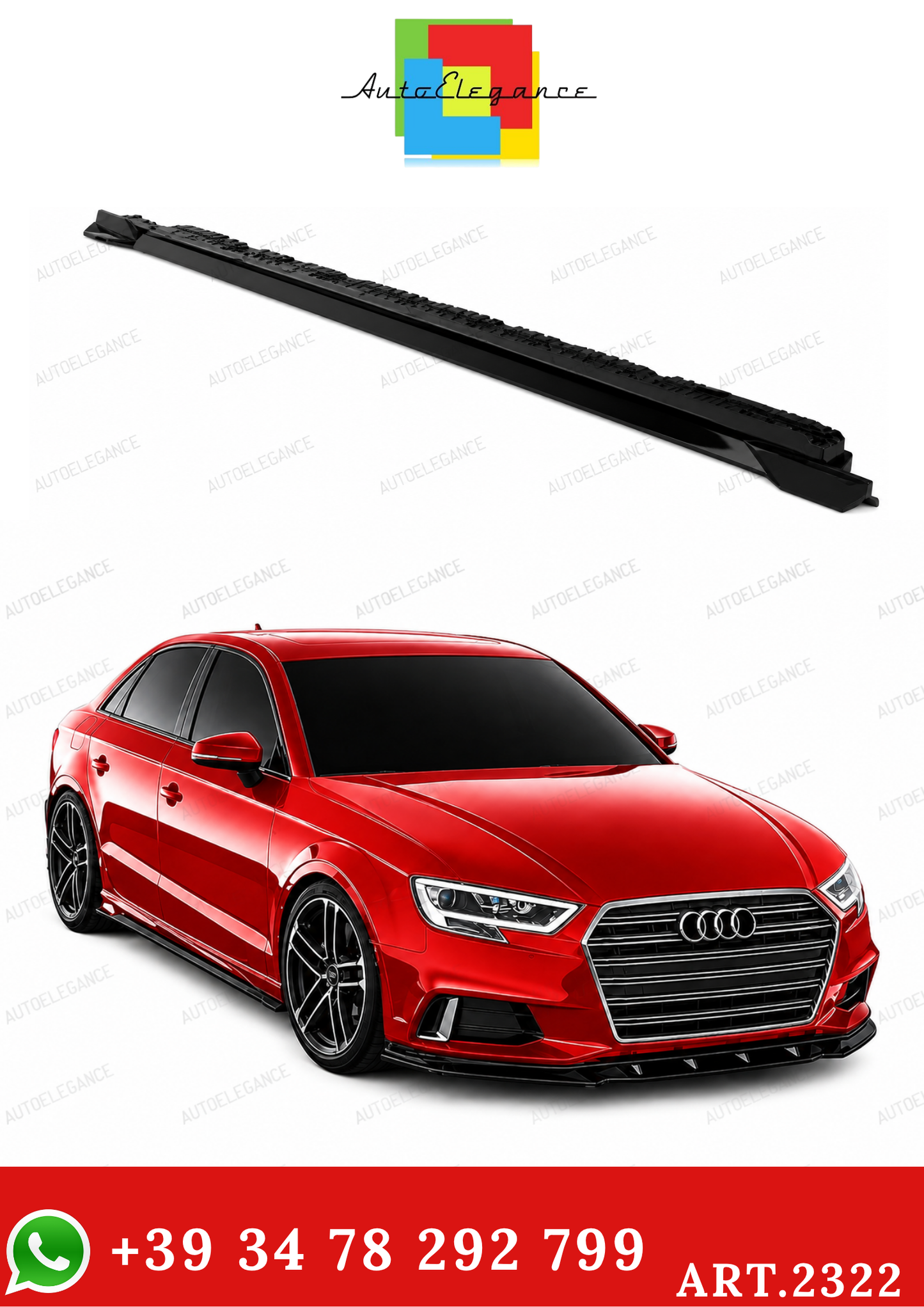 💫ART.2322 SOTTO MINIGONNE AUDI A3 8V FACELIFT SEDAN 2016-2020 Nero Lucido💫