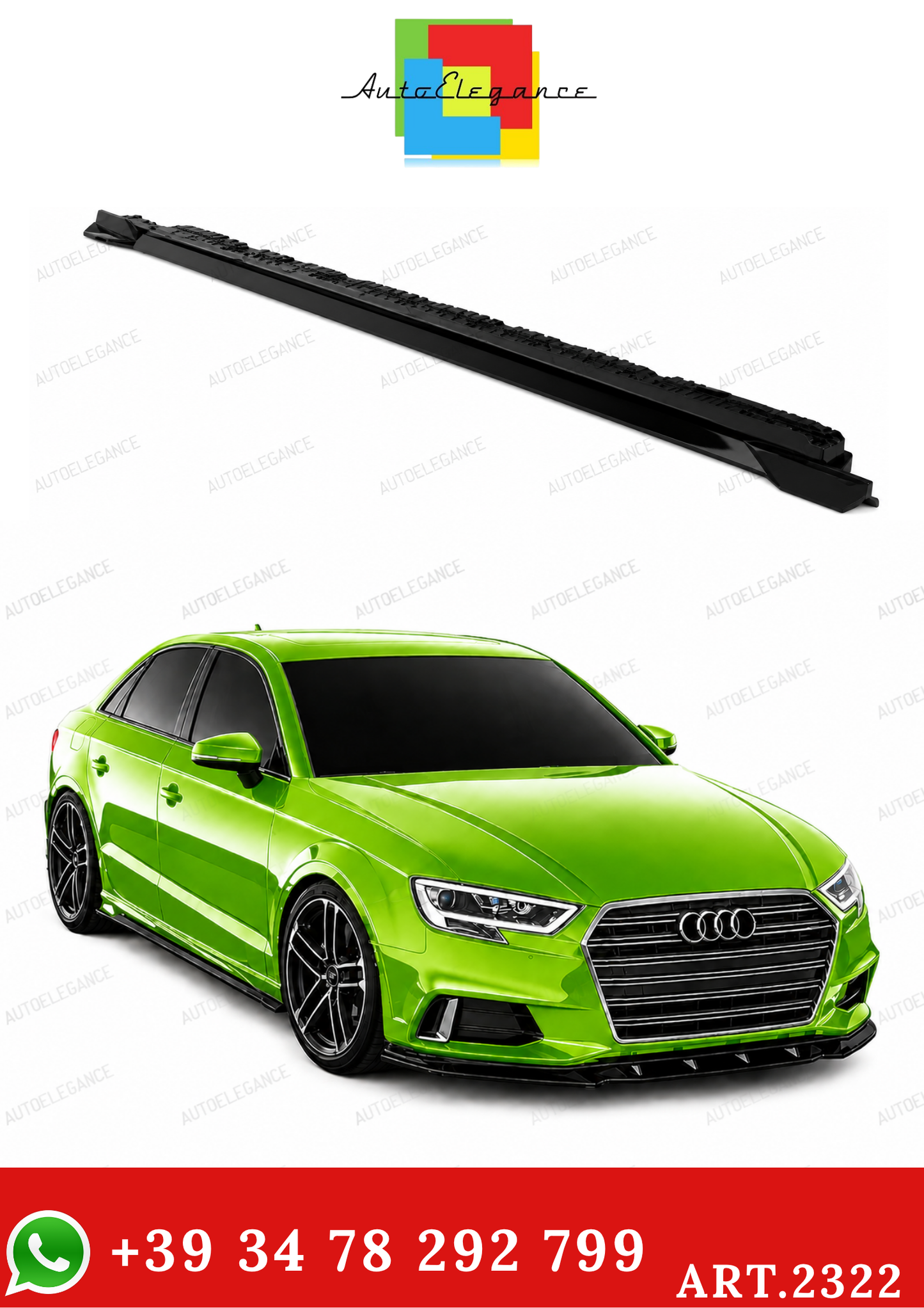💫ART.2322 SOTTO MINIGONNE AUDI A3 8V FACELIFT SEDAN 2016-2020 Nero Lucido💫