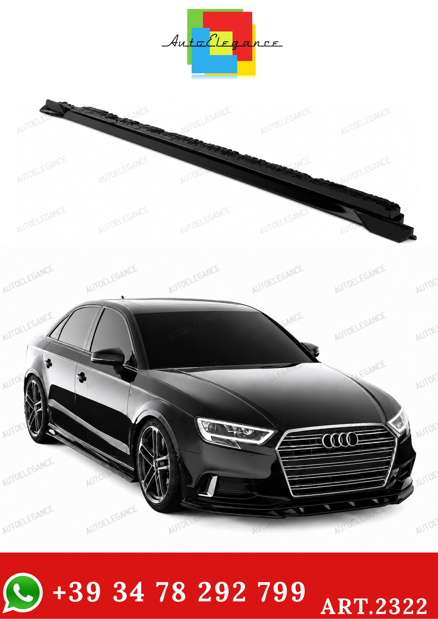 💫ART.2322 SOTTO MINIGONNE AUDI A3 8V FACELIFT SEDAN 2016-2020 Nero Lucido💫