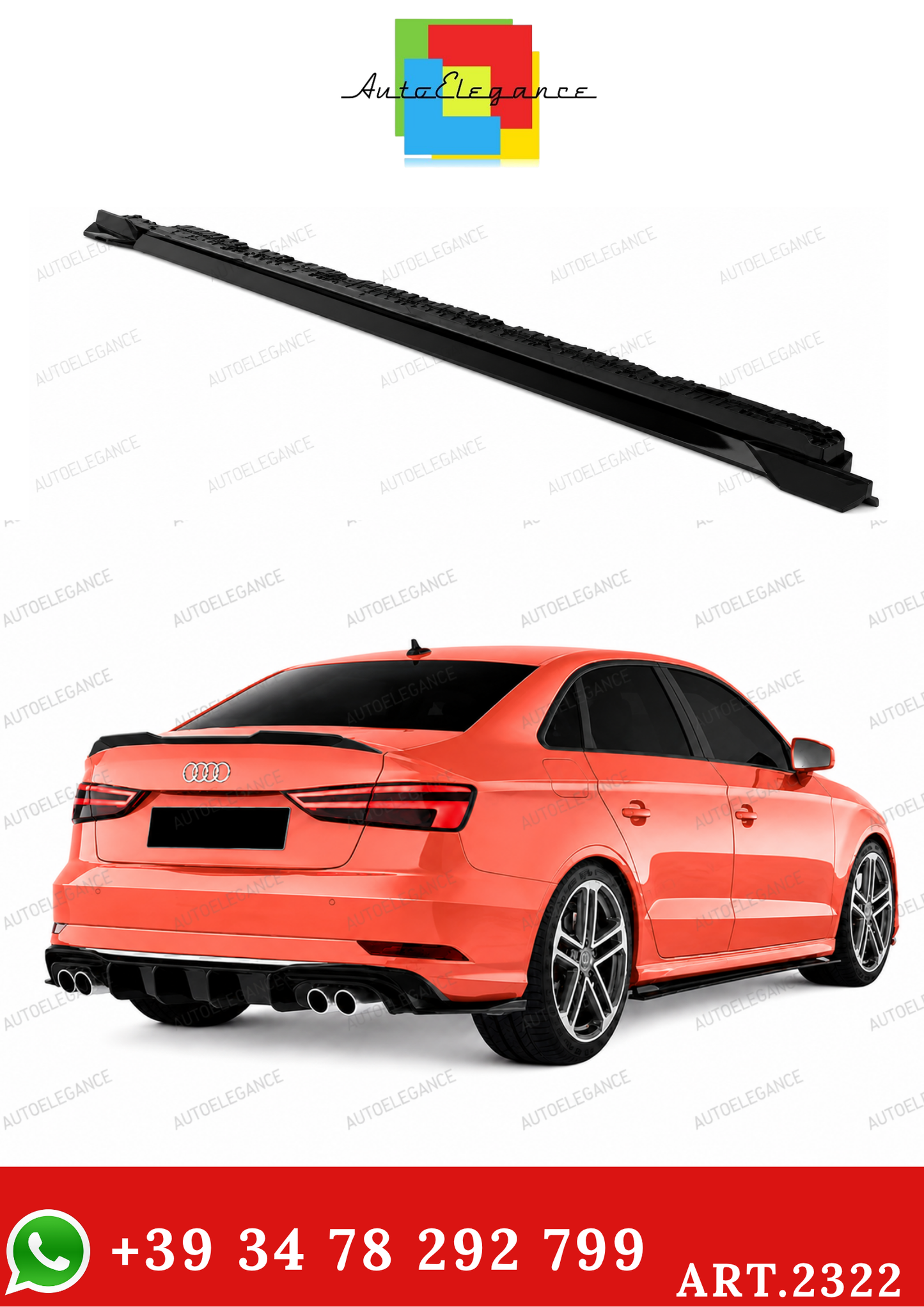 💫ART.2322 SOTTO MINIGONNE AUDI A3 8V FACELIFT SEDAN 2016-2020 Nero Lucido💫