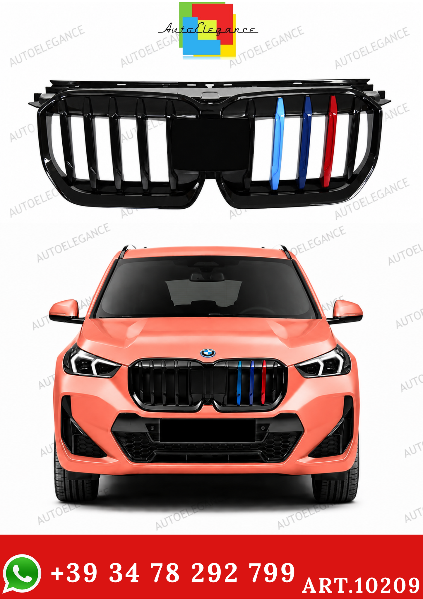 💫ART.10209 GRIGLIA BMW X1 U11 23- LOOK M NERO LUCIDO TRICOLORE💫