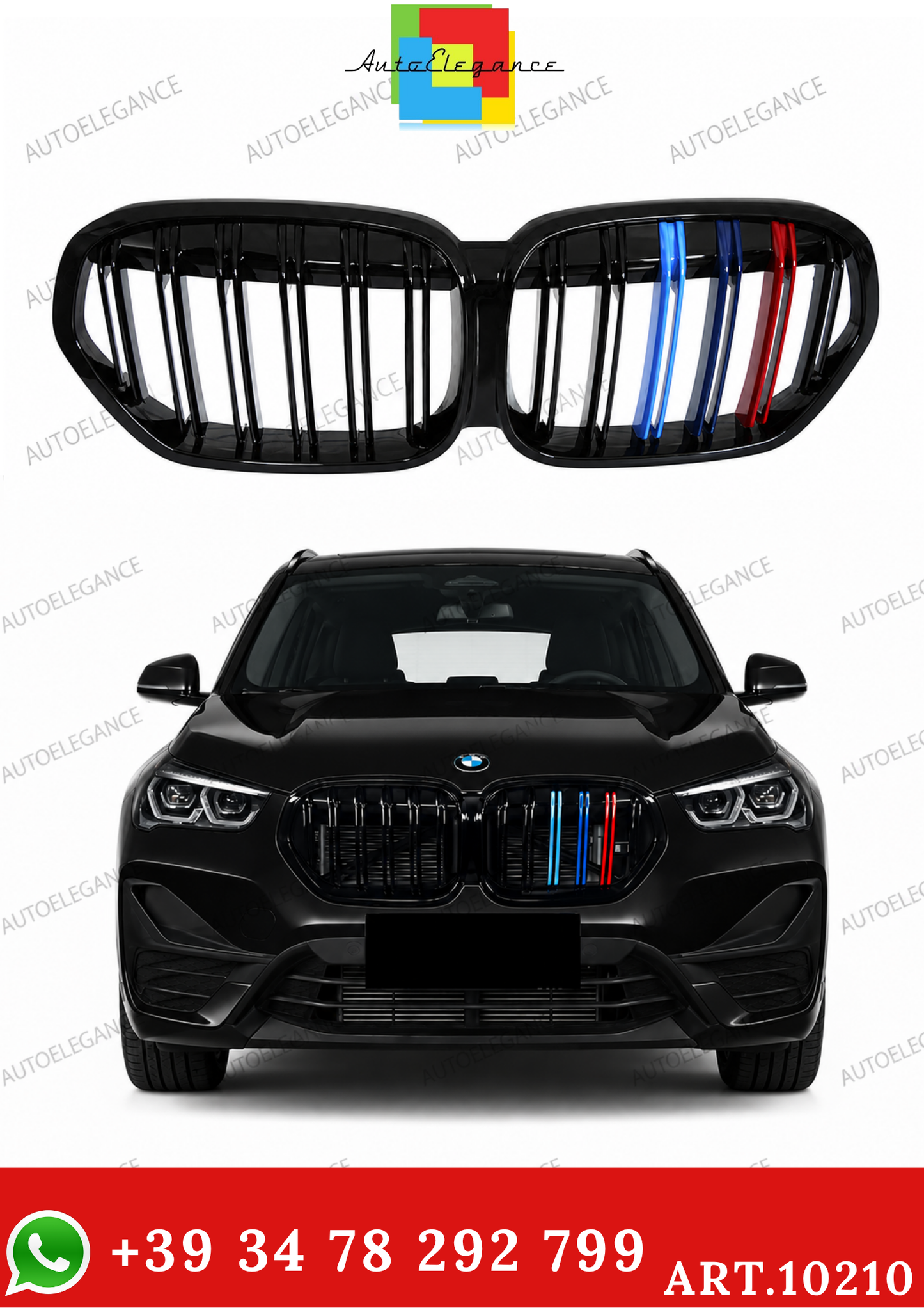 💫ART.10210 GRIGLIA BMW X1 F48 LCI 19-22 NERO LUCIDO TRICOLORE💫