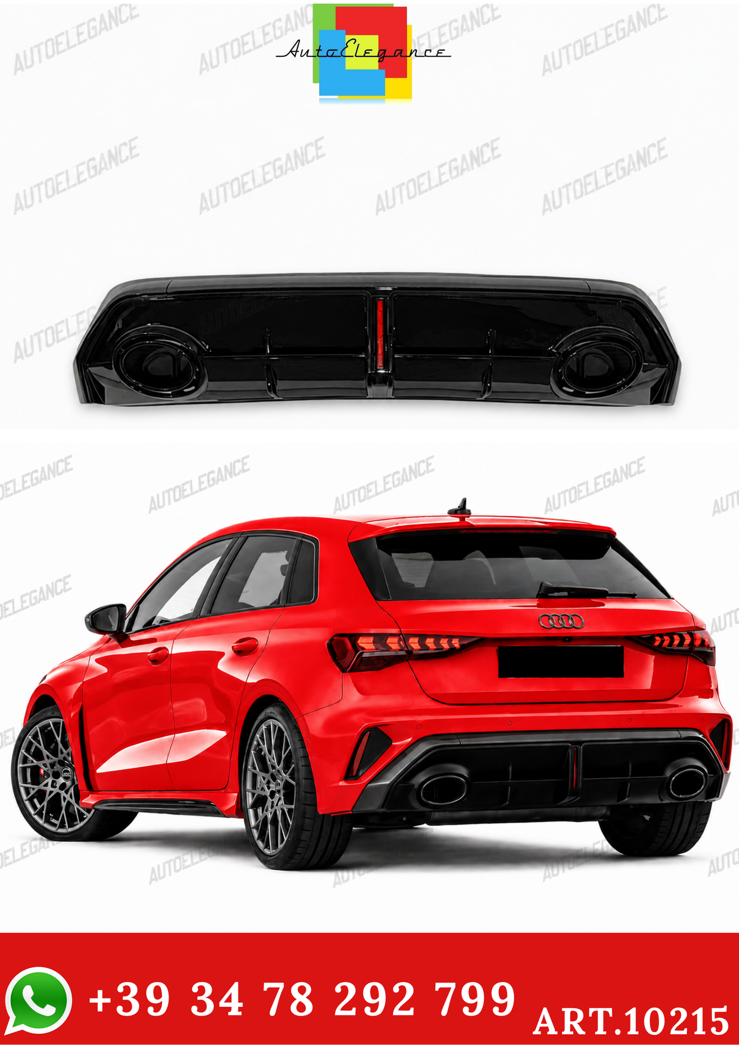 💫ART.10215 DIFFUSORE POSTERIORE PER AUDI A3 8Y 25- LOOK RS3💫