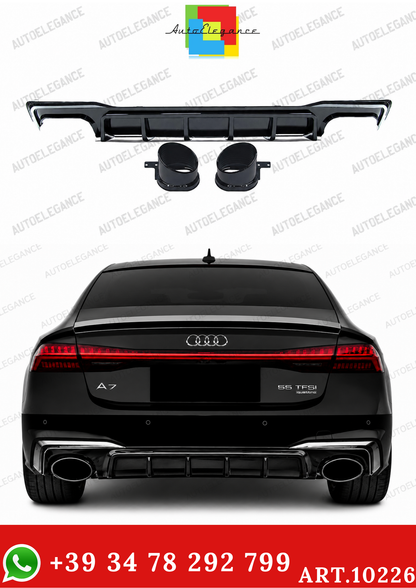 💫ART.10226 DIFFUSORE + TERMINALI PER AUDI A7 18-23 LOOK RS7 NERO LUCIDO CROMATO💫