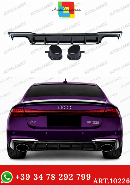 💫ART.10226 DIFFUSORE + TERMINALI PER AUDI A7 18-23 LOOK RS7 NERO LUCIDO CROMATO💫