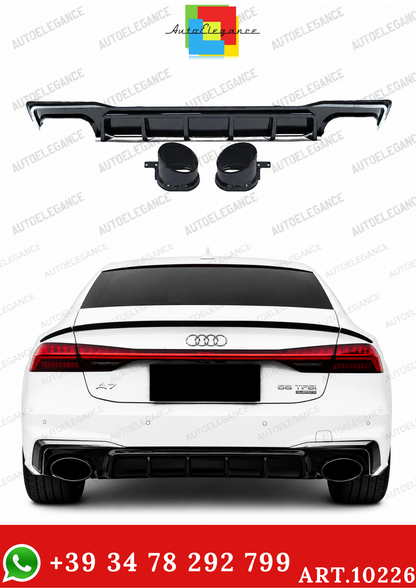 💫ART.10226 DIFFUSORE + TERMINALI PER AUDI A7 18-23 LOOK RS7 NERO LUCIDO CROMATO💫
