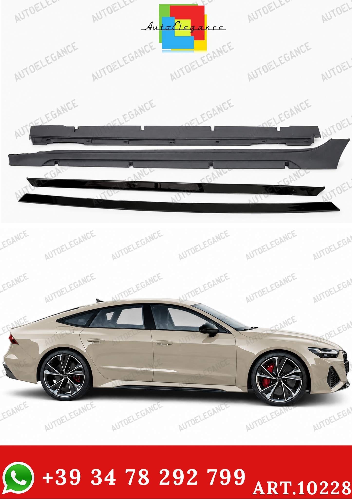 💫ART.10228 PROFILI LATERALI PER AUDI A7 18- LOOK RS7 IN ABS💫