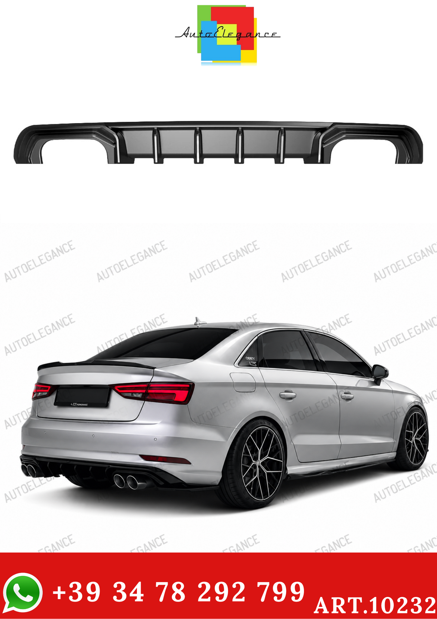 💫ART.10232 Diffusore Posteriore per AUDI A3 Sedan 8V Facelift 2016-2020💫
