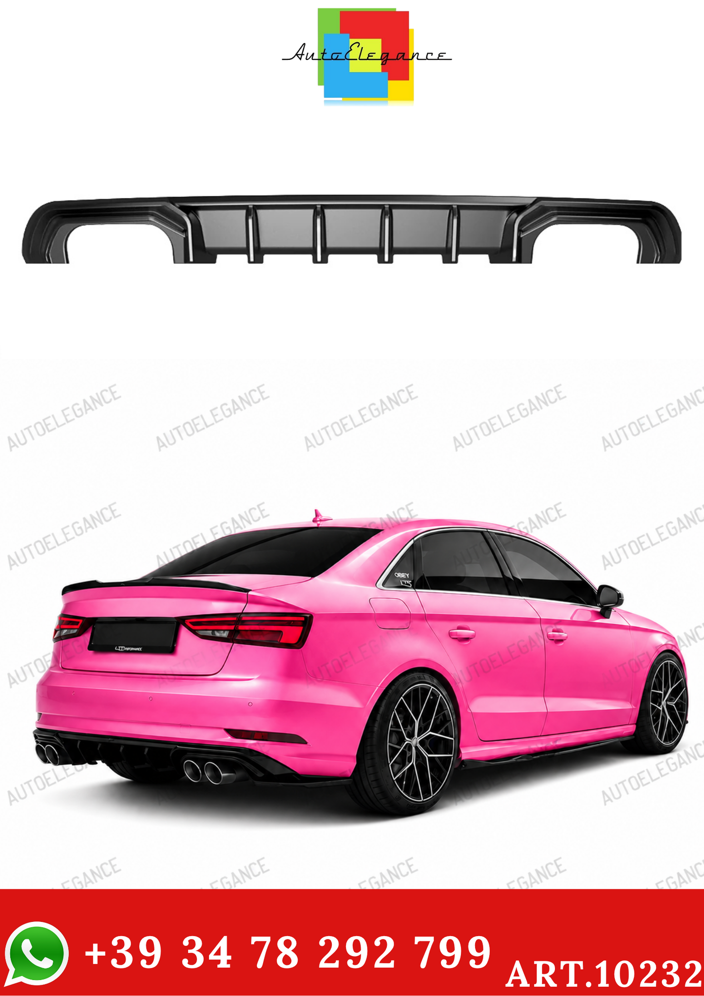 💫ART.10232 Diffusore Posteriore per AUDI A3 Sedan 8V Facelift 2016-2020💫