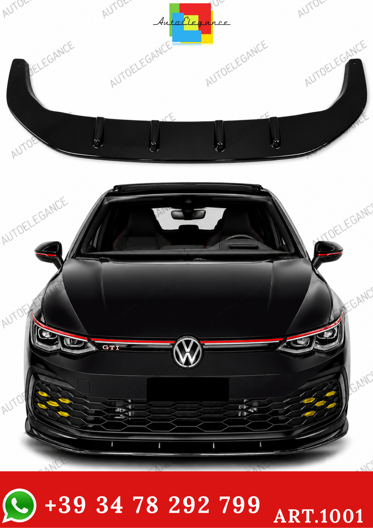 SPLITTER SUITABLE FOR VW GOLF 8 GTI GTD RLINE LOOK GLOSSY BLACK SPORTY DESIGN 