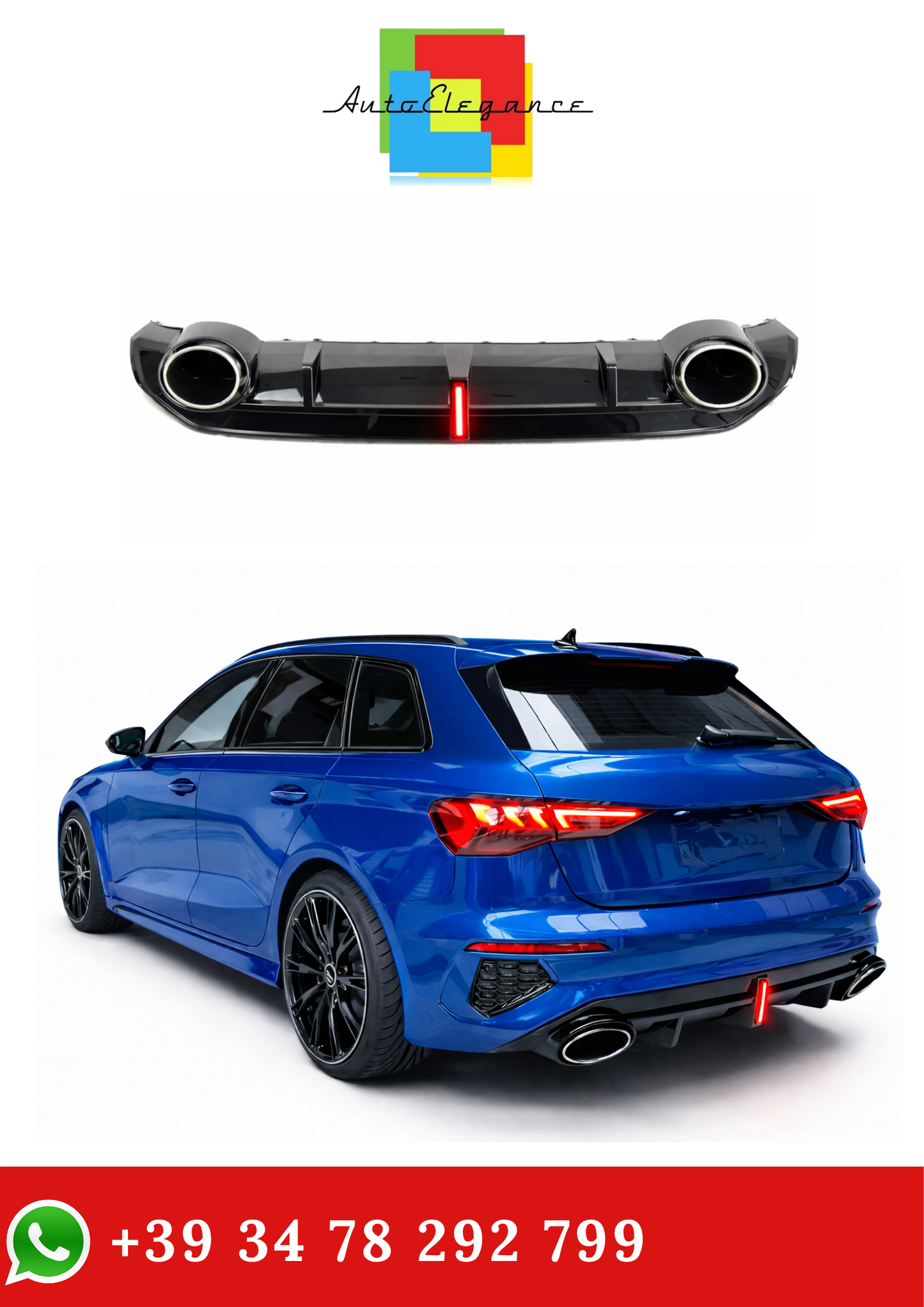 💫Diffusore Posteriore con LED per Audi A3 S-line RS3 2021-2024💫