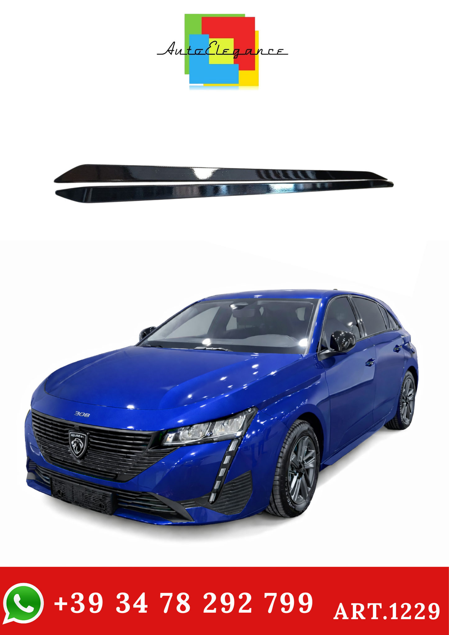 💫Art.1229 MINIGONNE ADATTE PER PEUGEOT 308 III 2021+ 5 PORTE NERO LUCIDO💫