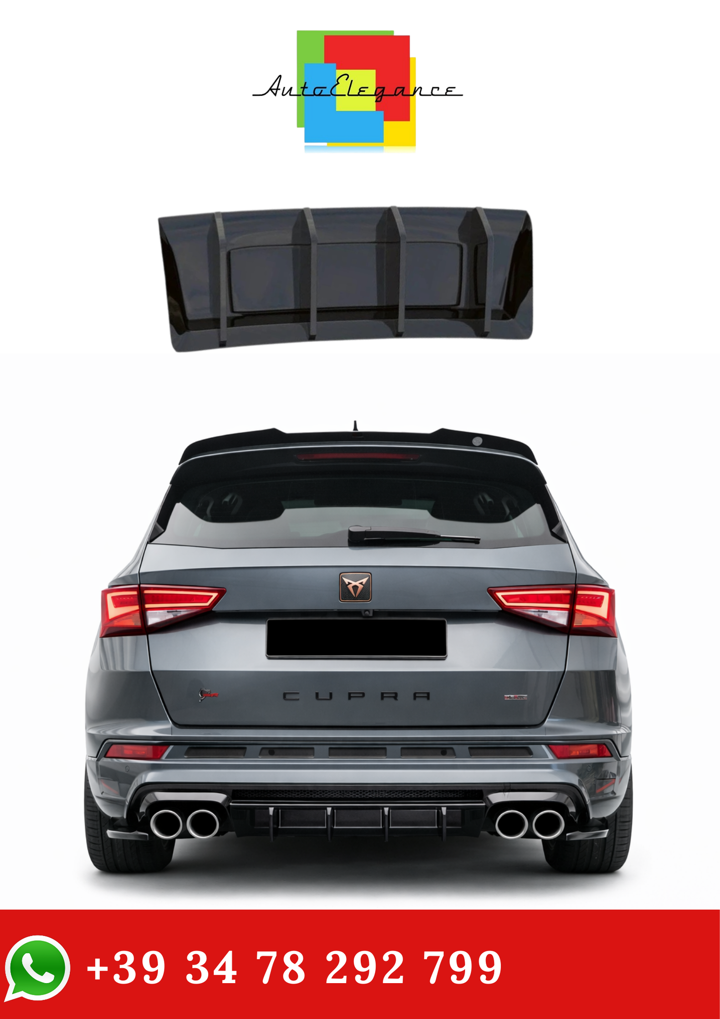 💫Street+ Diffusore Posteriore adatto per CUPRA Ateca Mk1 / Mk1 FL Nero Lucido💫