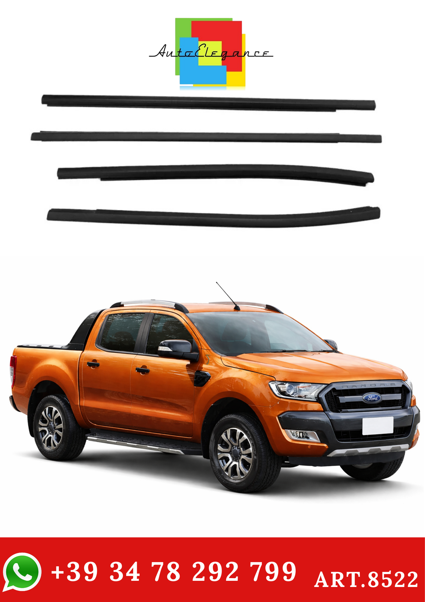 💫ART.8522 Modanature finestrini (4 pezzi) per Ford Ranger 2012-2020 (4 porte)💫