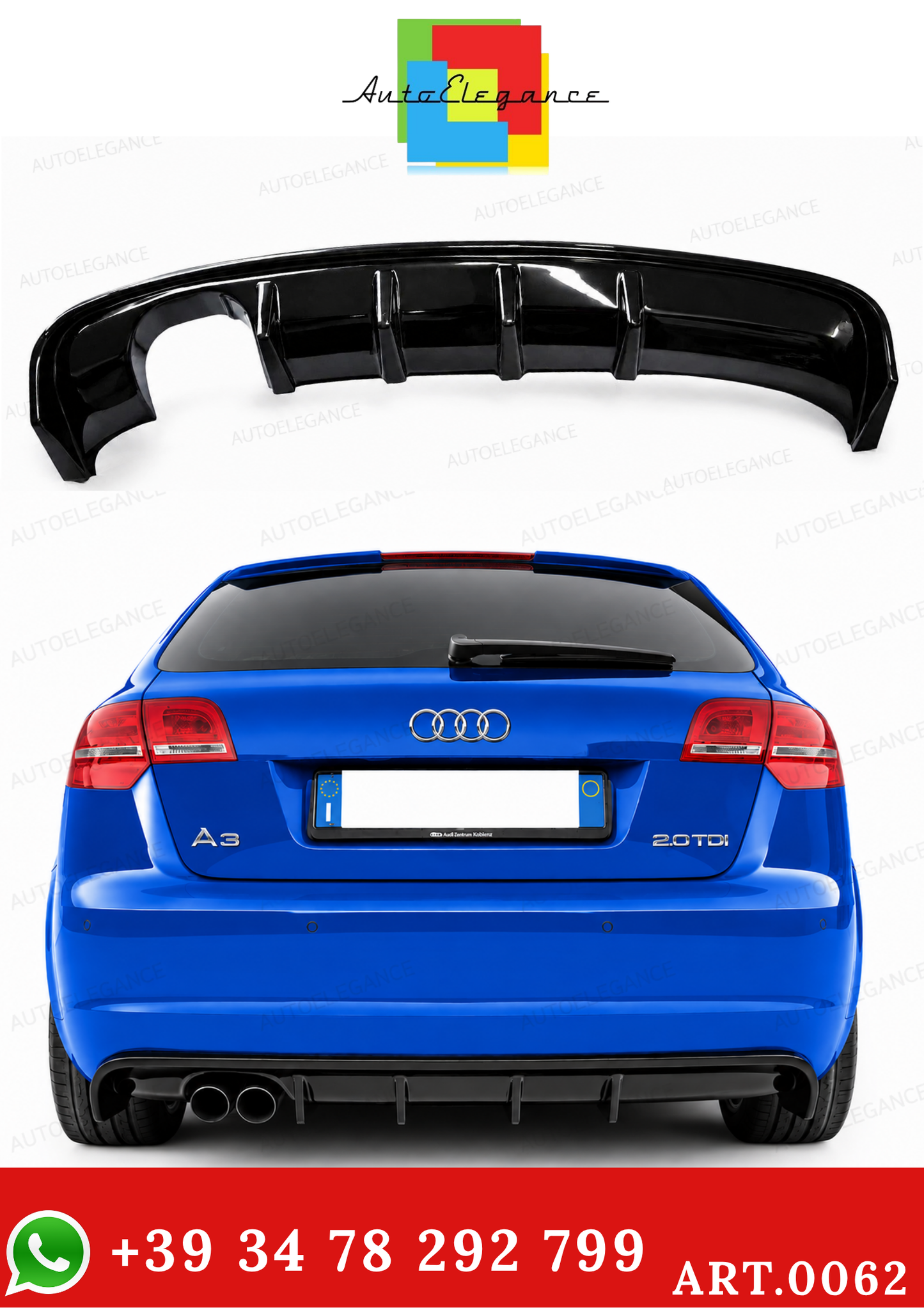 0062🔥DIFFUSORE PER AUDI A3 S3 8P 08-12 SOTTO PARAURTI RS3 NERO LUCIDO ABS🔥