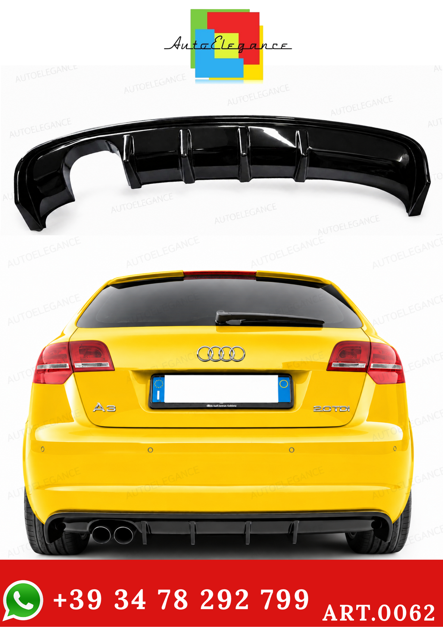 ART. 0062 DIFFUSORE AUDI A3 8P 2008-2012 3/5 PORTE LOOK RS3 NERO LUCIDO