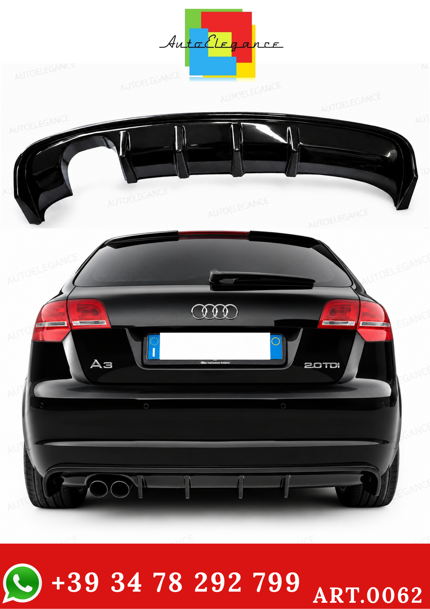 0062🔥DIFFUSORE PER AUDI A3 S3 8P 08-12 SOTTO PARAURTI RS3 NERO LUCIDO ABS🔥