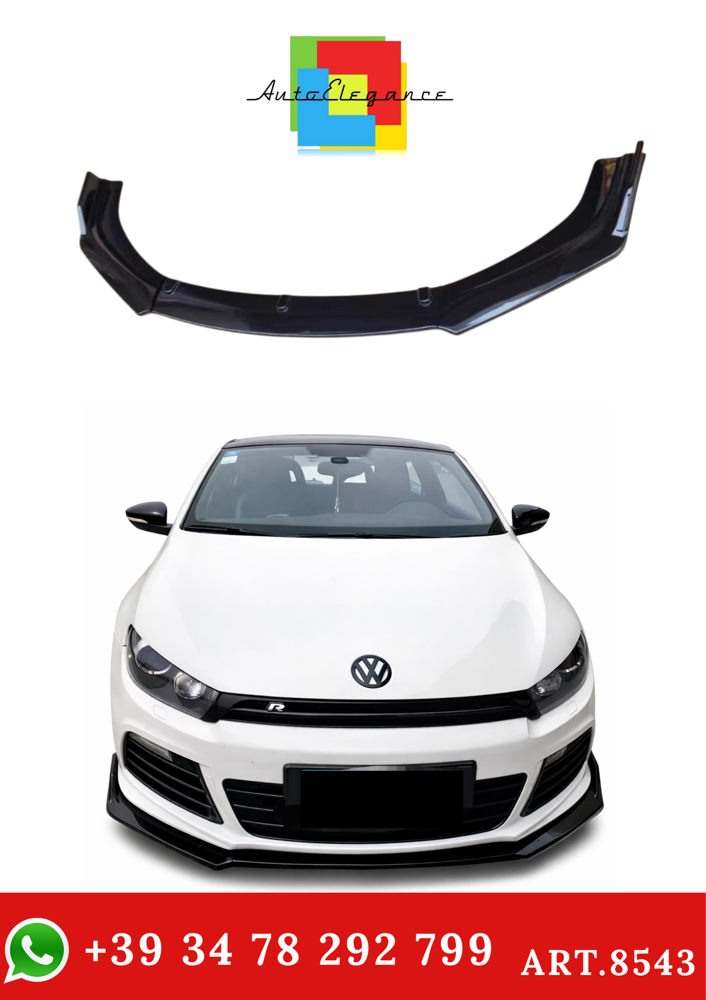 💫ART.8543 Splitter Anteriore Nero Lucido per VW Scirocco R 2009-2015💫