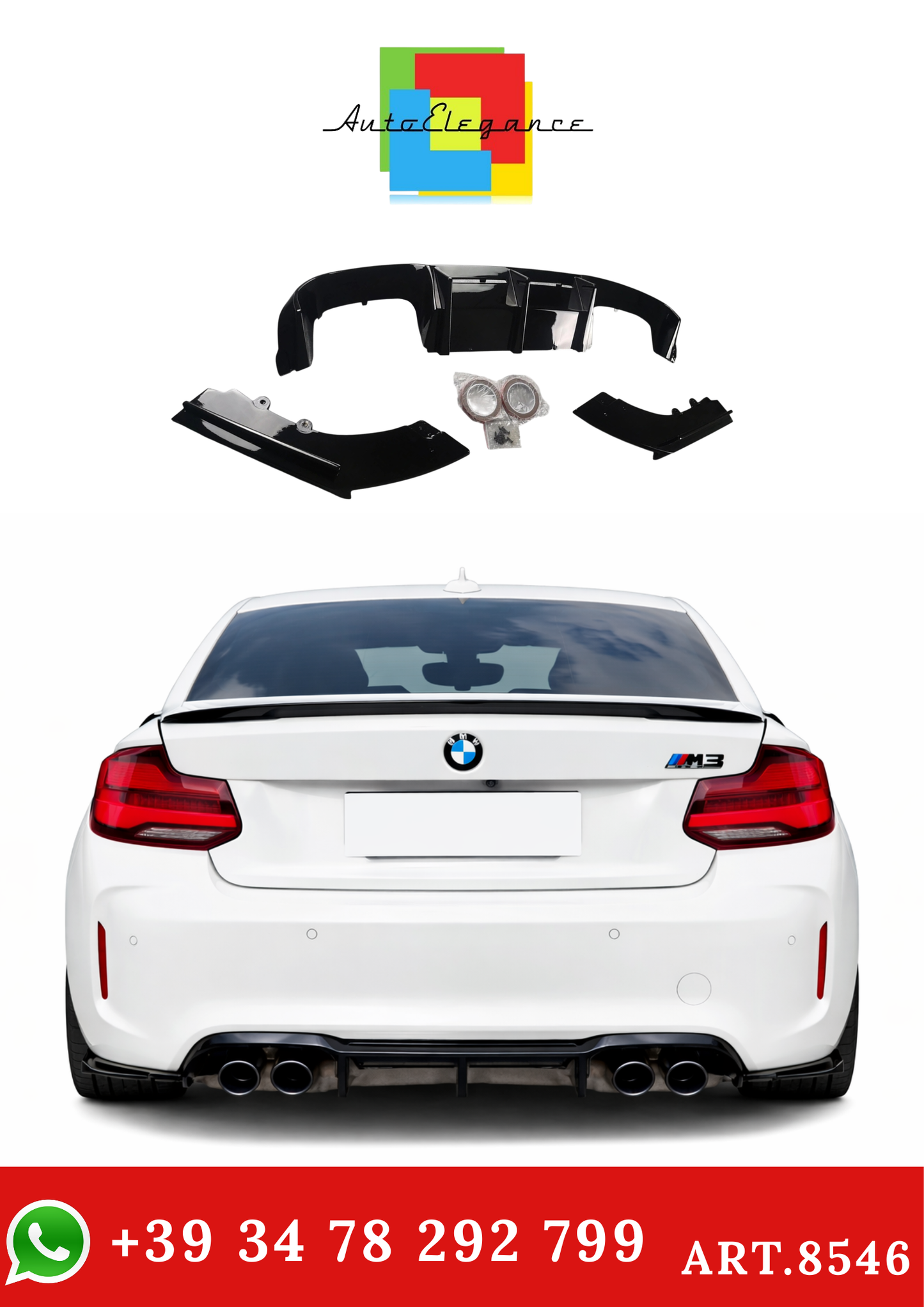 💫ART.8546 Diffusore Posteriore Stile MT Nero Lucido per BMW F87 M2 2016-2021💫