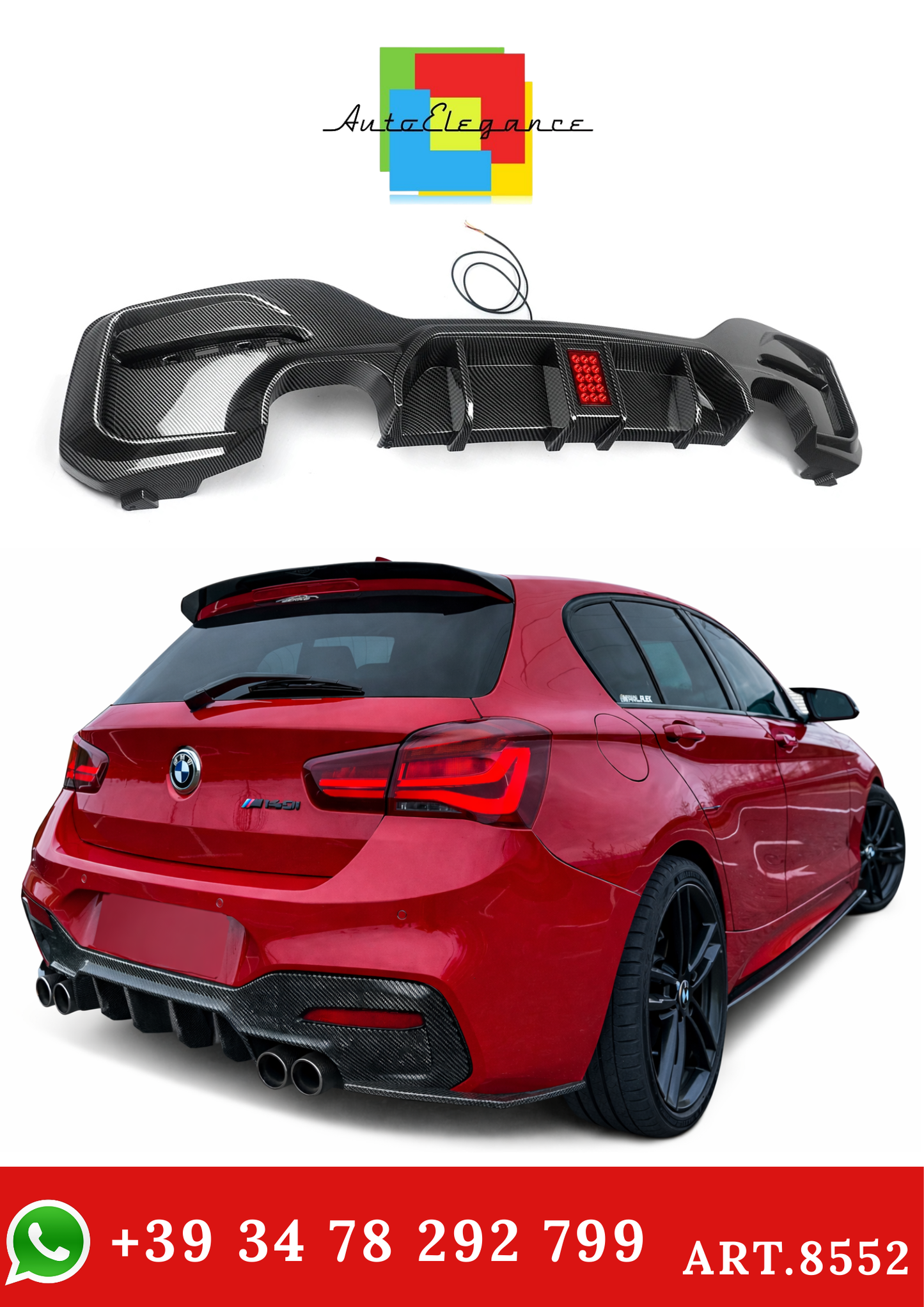 💫ART.8552 Diffusore per BMW Serie 1 M Sport F20 F21 15-18 Carbon Look💫