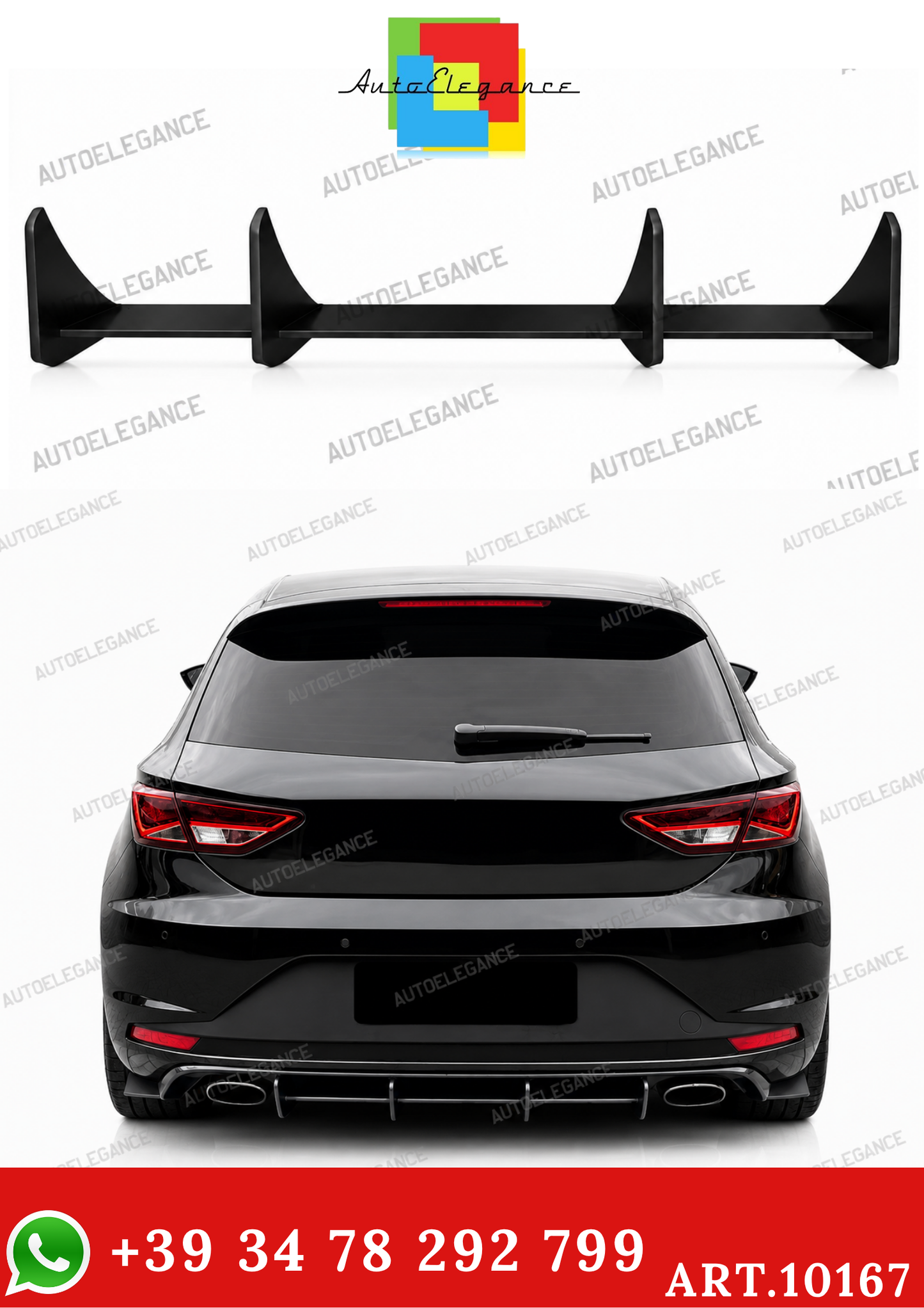 💫ART.10167 Diffusore Posteriore per Seat Leon Mk3 2012-2016 Nero Opaco ABS💫