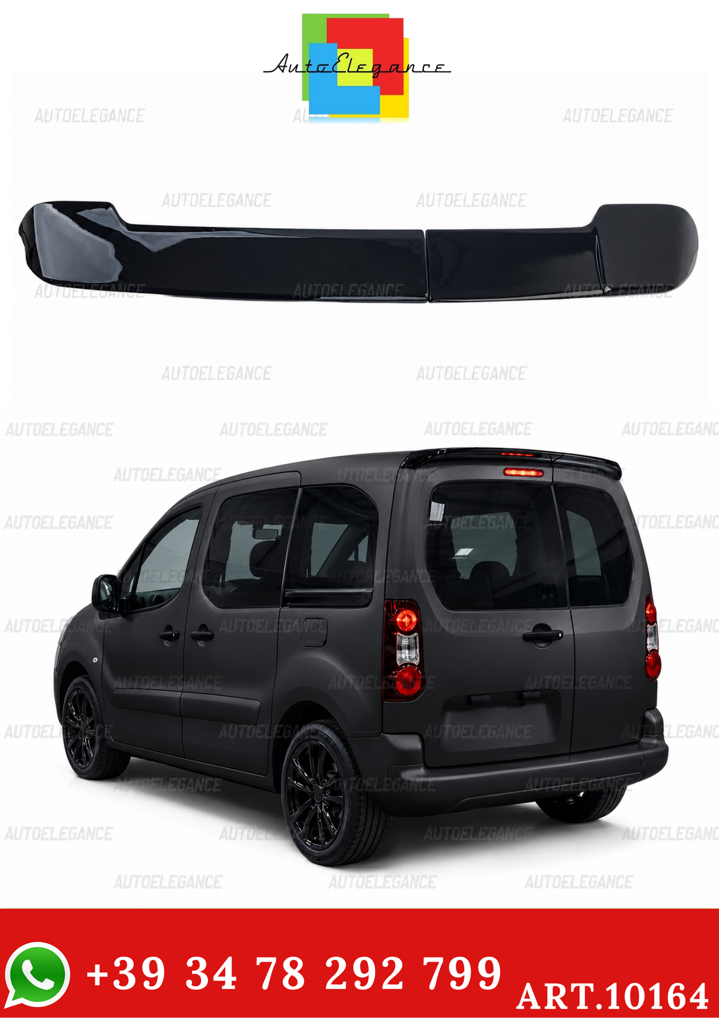 💫ART.10164 Spoiler sul tetto nero lucido 2 pezzi - Peugeot Partner / Citroën Berlingo💫
