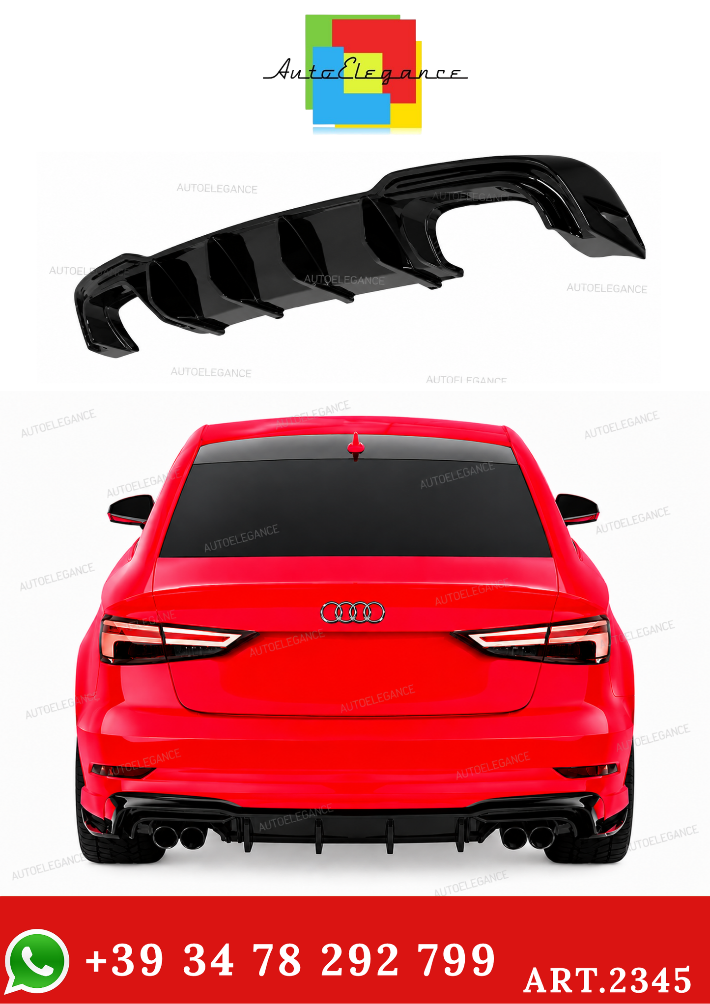 ART.2345 RV-AAD-011 DIFFUSORE AUDI S3 SEDAN 8V FACELIFT 2016-2020 SLINE