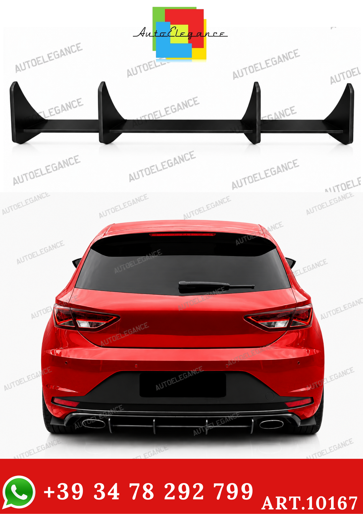 💫ART.10167 Diffusore Posteriore per Seat Leon Mk3 2012-2016 Nero Opaco ABS💫