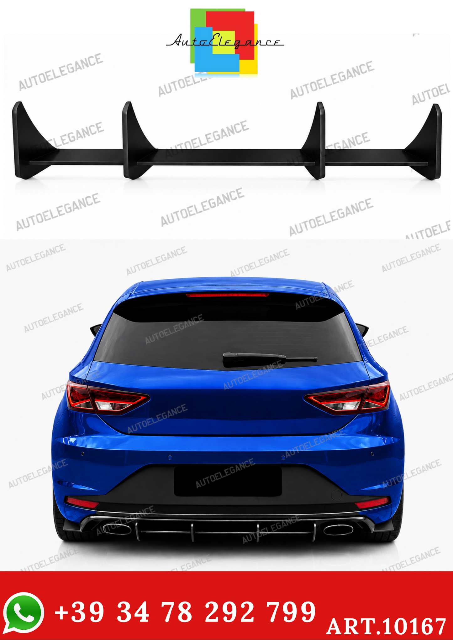 💫ART.10167 Diffusore Posteriore per Seat Leon Mk3 2012-2016 Nero Opaco ABS💫