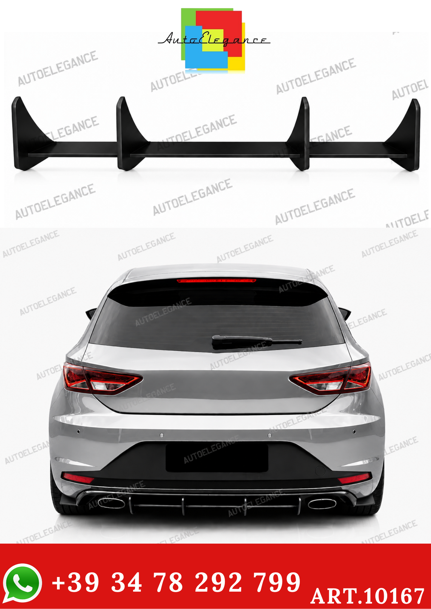 💫ART.10167 Diffusore Posteriore per Seat Leon Mk3 2012-2016 Nero Opaco ABS💫