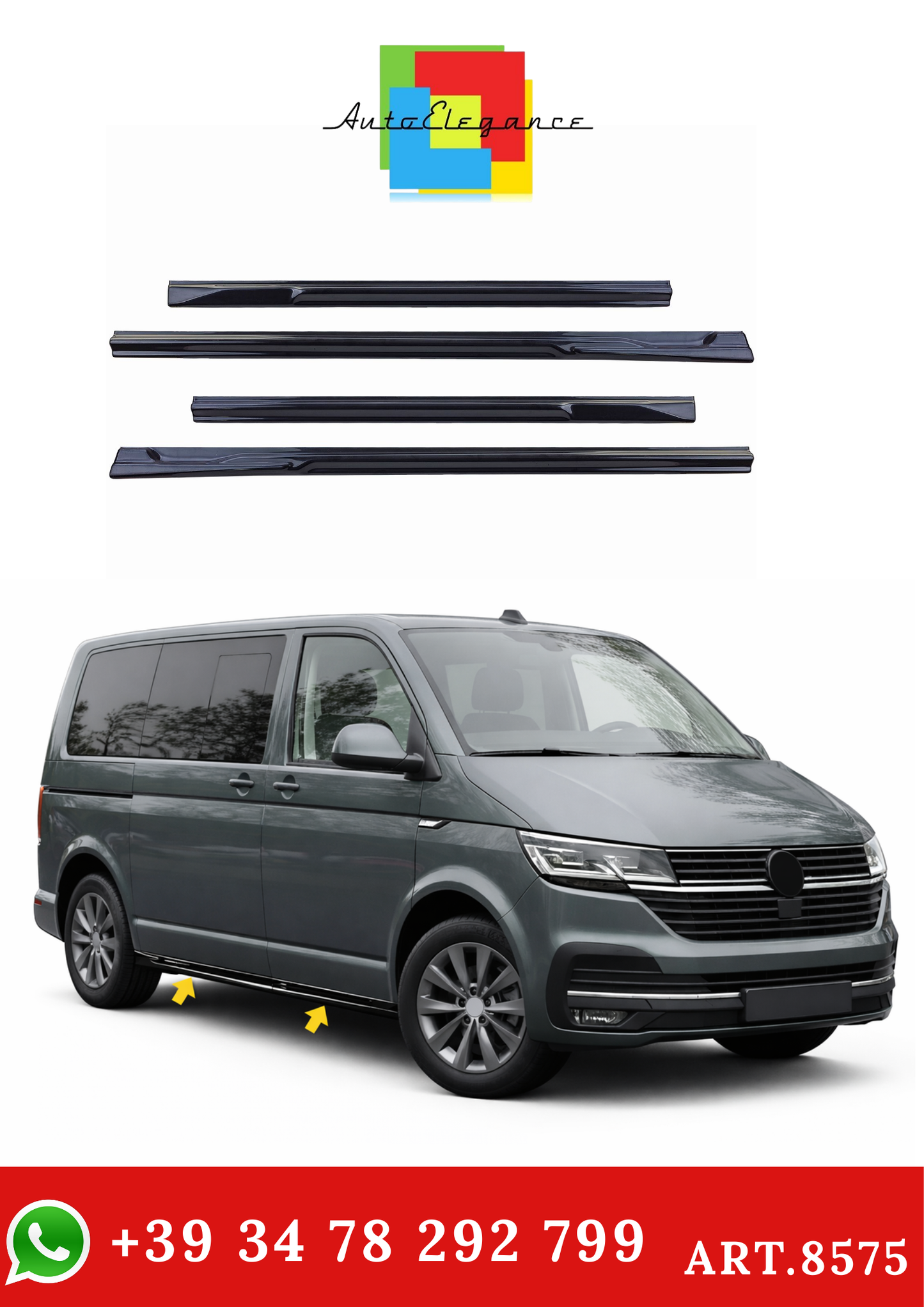 💫ART.8575 Sotto Minigonne Nero Lucido – per VW T7 2024+ (L1 passo corto)💫