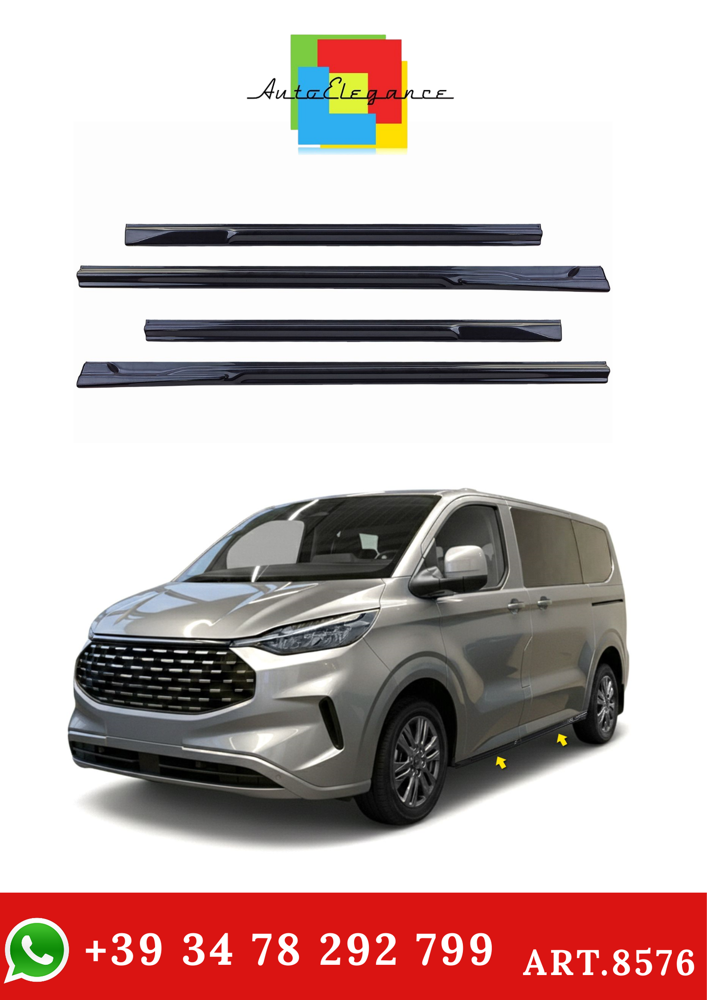 💫ART.8576 Sotto Minigonne Nero Lucido – per Ford Tourneo / Transit Custom 2023+💫