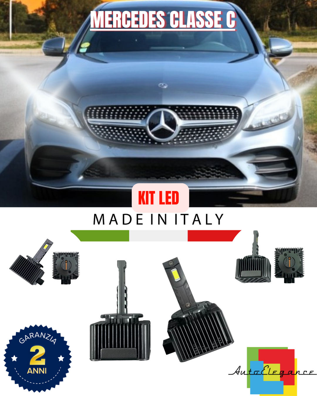 ❤️ LAMPADE ANABBAGLIANTI D1S KIT LED 6000K ADATTO PER MERCEDES CLASSE C ❤️