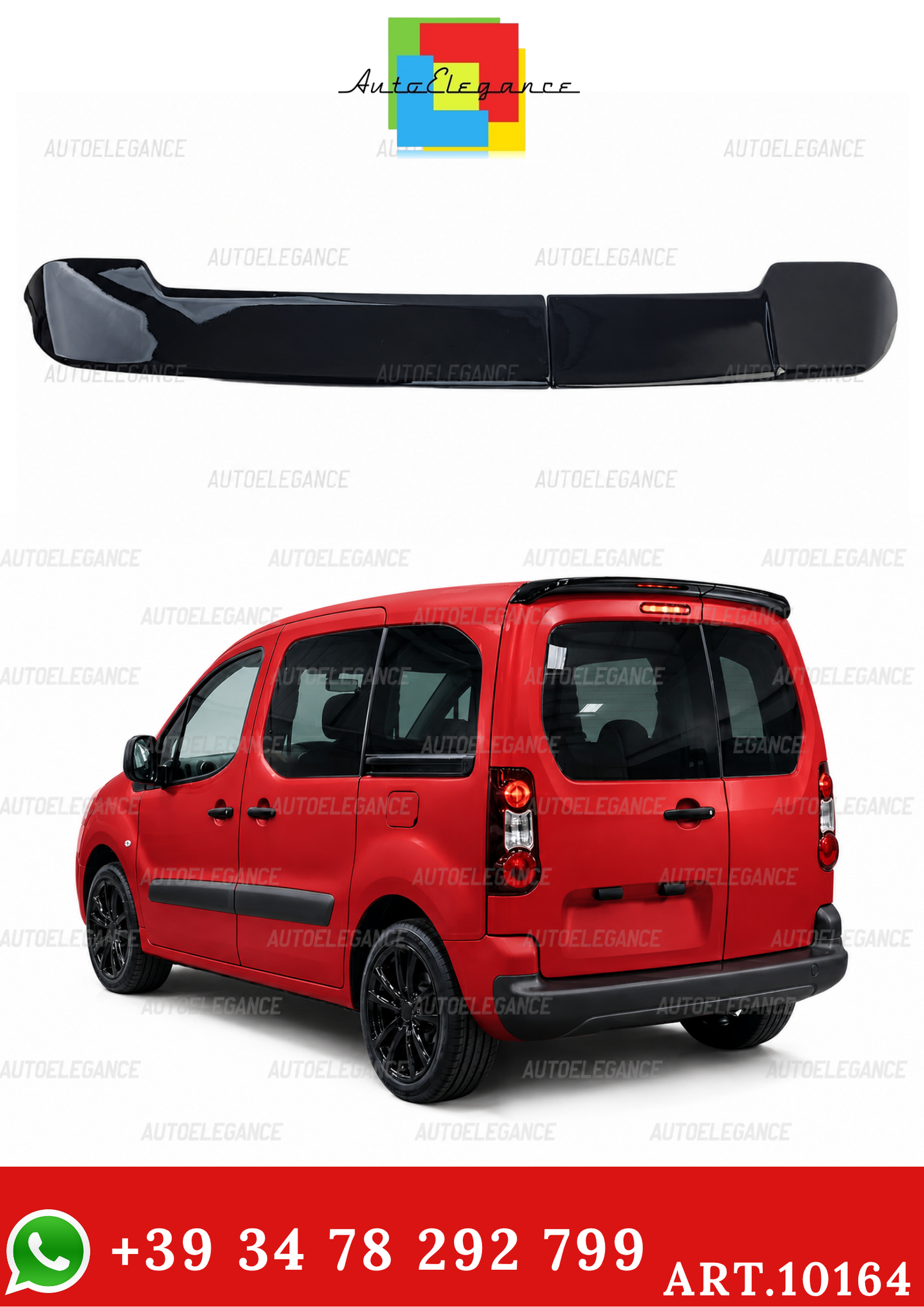 💫ART.10164 Spoiler sul tetto nero lucido 2 pezzi - Peugeot Partner / Citroën Berlingo💫