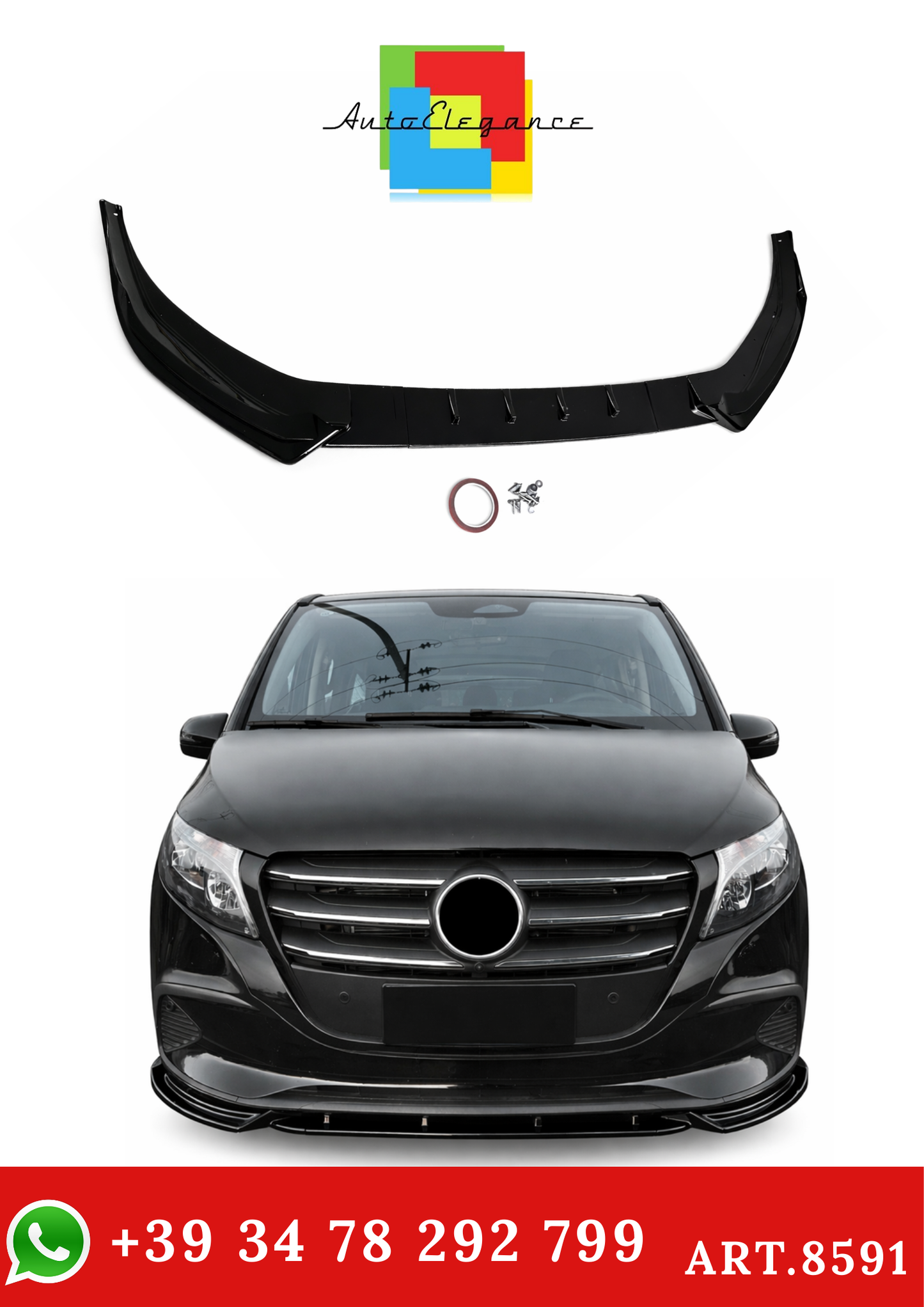 💫ART.8591 Splitter Anteriore Stile Maxton Nero Lucido per Mercedes Classe V W447 2024+💫