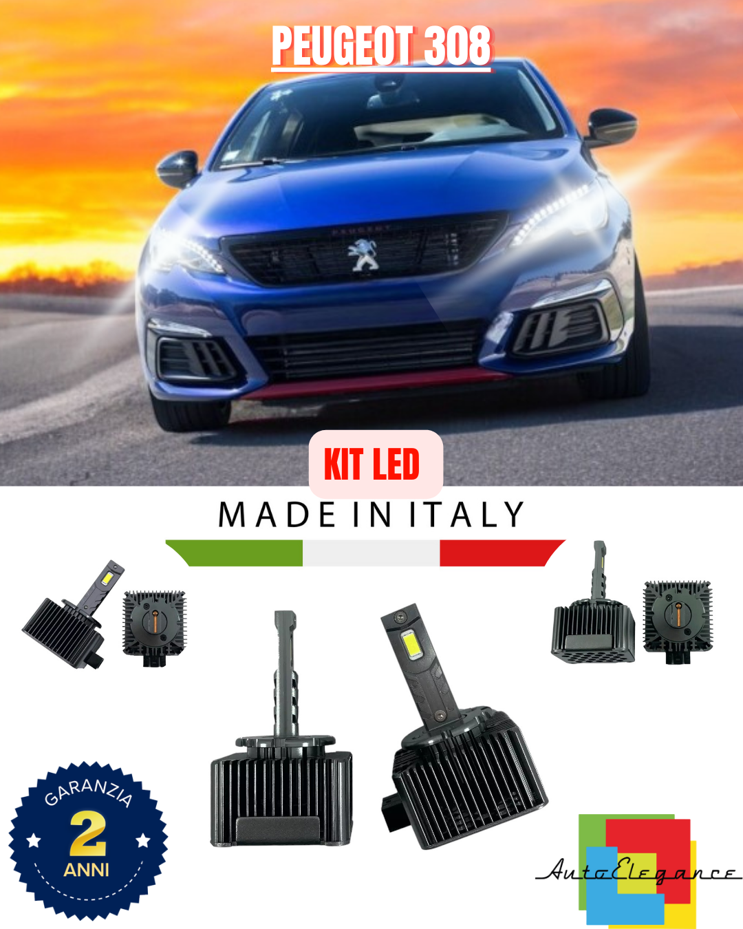 ❤️ LAMPADE ANABBAGLIANTI D1S KIT LED 6000K ADATTO PER  PEUGEOT 308 ❤️