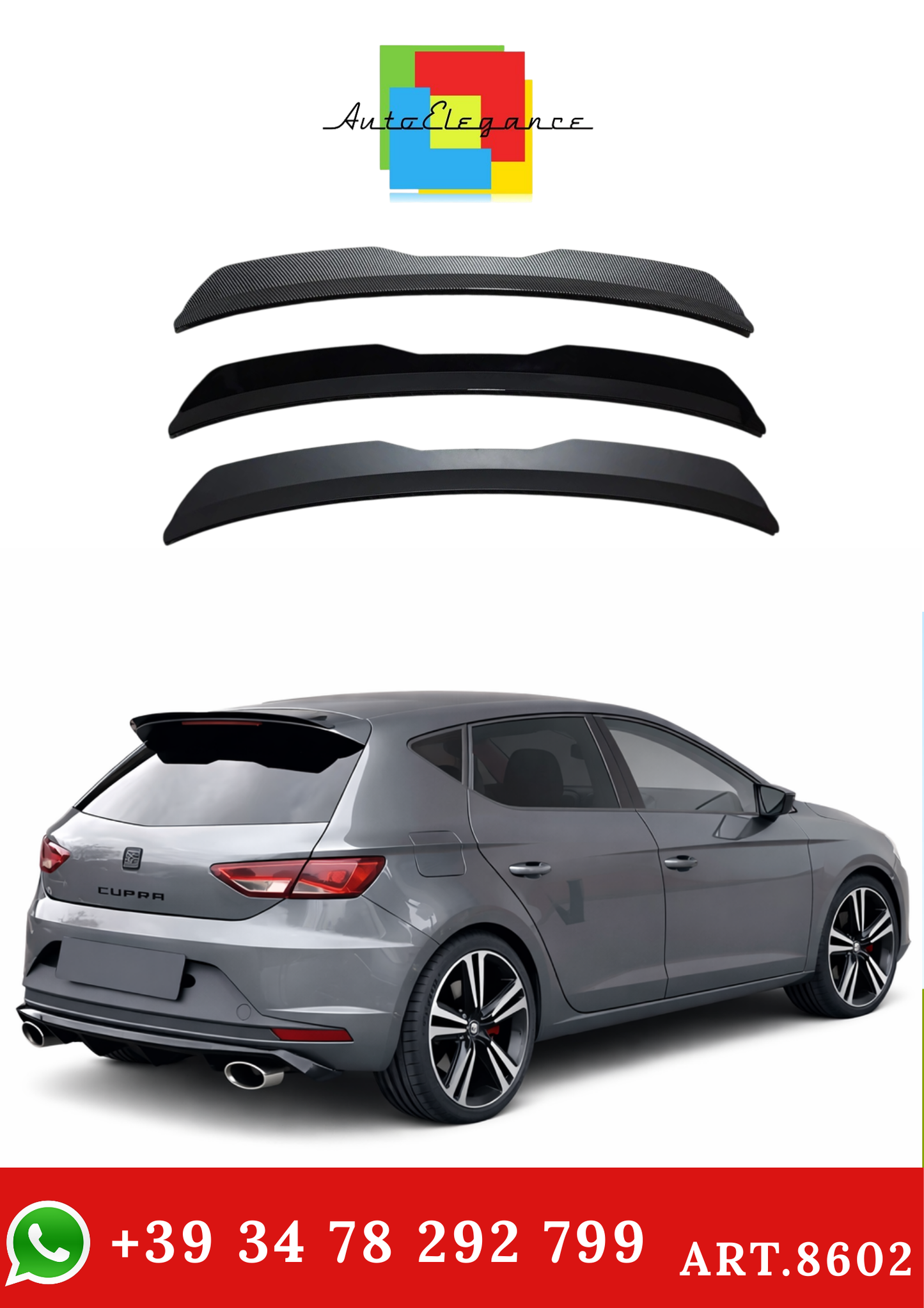 💫ART.8602 Spoiler Tetto per Seat LEON / ST Cupra 2013-2024 Nero/N-Opaco/Carbon💫