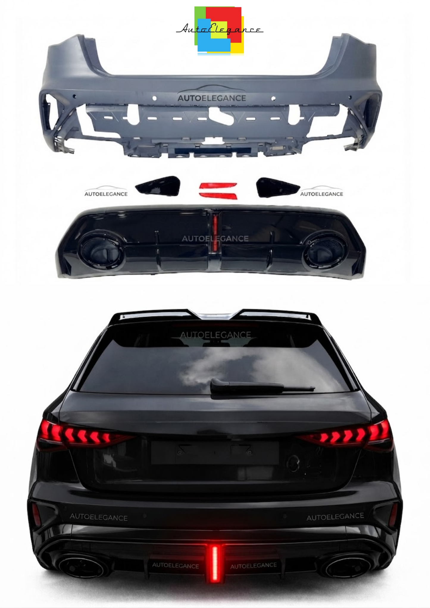 💫Paraurti Posteriore + Diffusore - Audi A3 Sportback 2025+ Look RS3 Led💫
