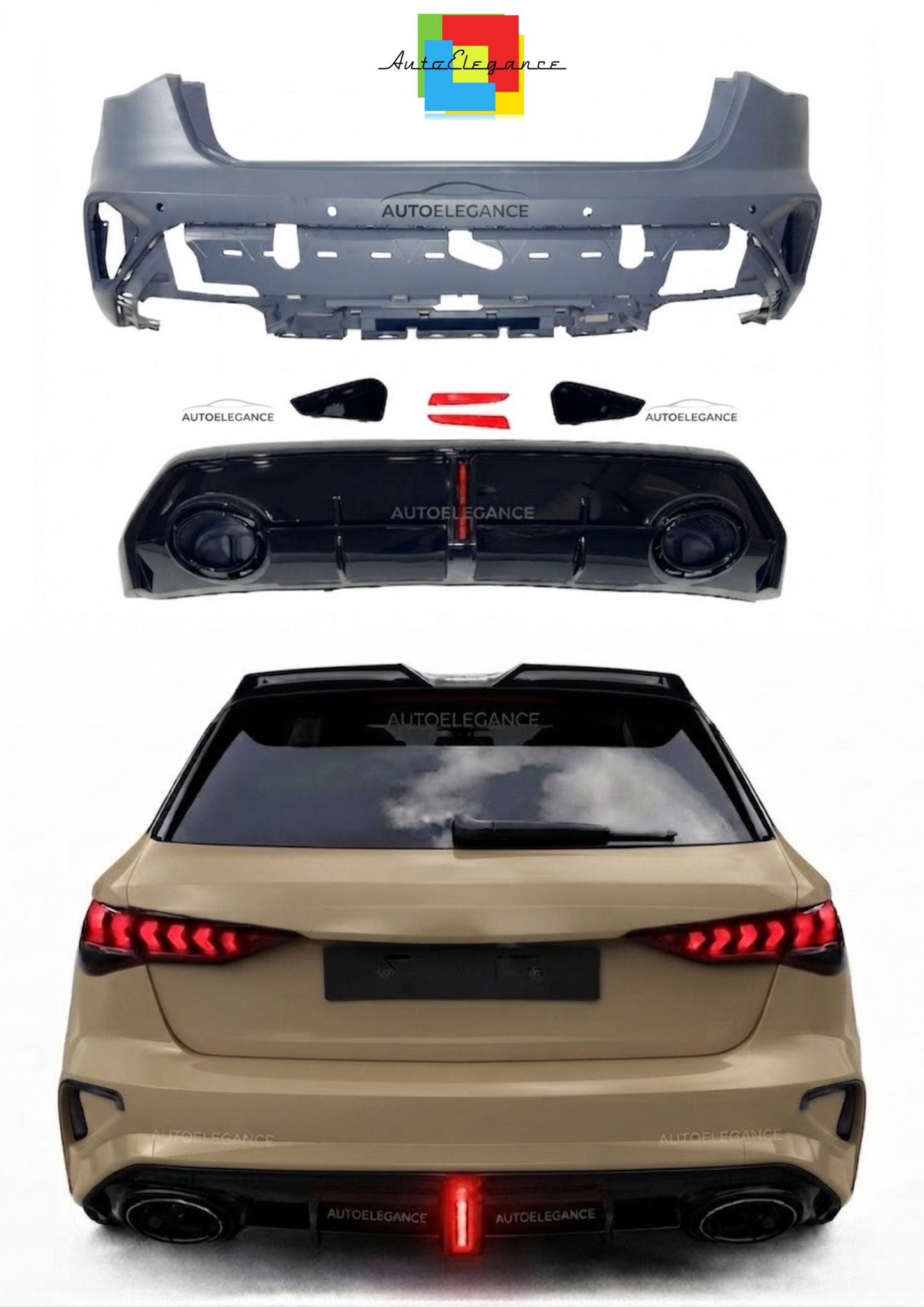 💫Paraurti Posteriore + Diffusore - Audi A3 Sportback 2025+ Look RS3 Led💫