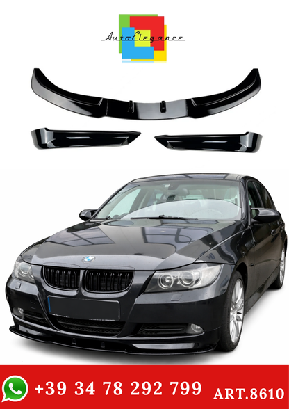 💫ART.8610 Splitter Anteriore Nero Lucido Per BMW Serie 3 E90 E91 2005-2008 Pre-Facelift💫