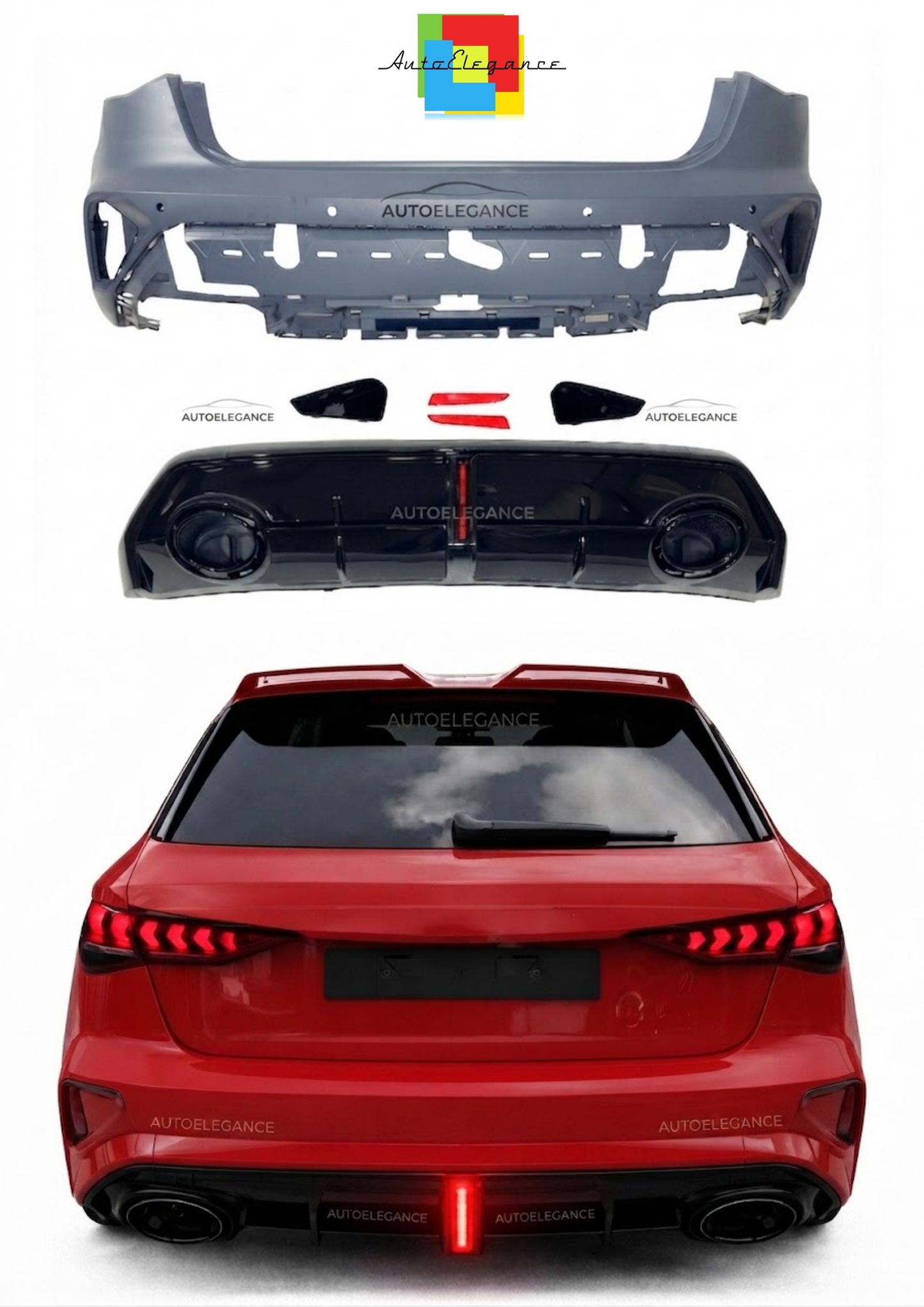 💫Paraurti Posteriore + Diffusore - Audi A3 Sportback 2025+ Look RS3 Led💫