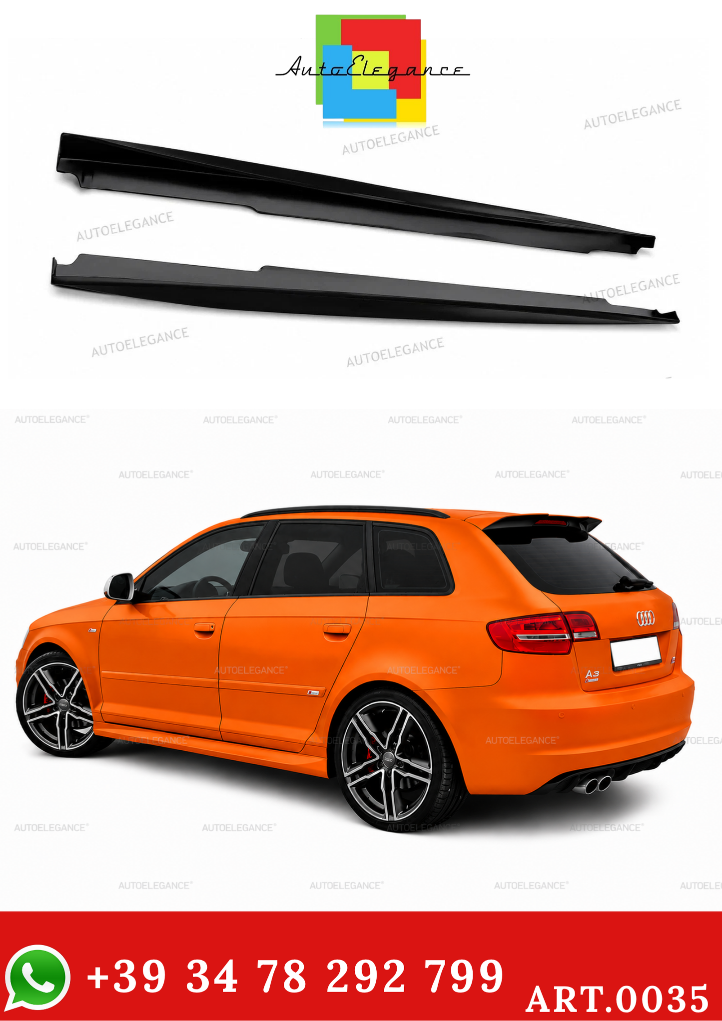 SIDE SKIRTS FOR AUDI A3 8P 3 DOORS UNDER DOOR SPOILER ABS 0035