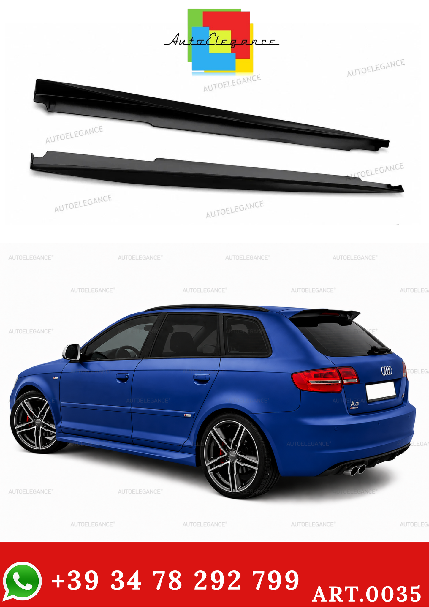 SIDE SKIRTS FOR AUDI A3 8P 3 DOORS UNDER DOOR SPOILER ABS 0035