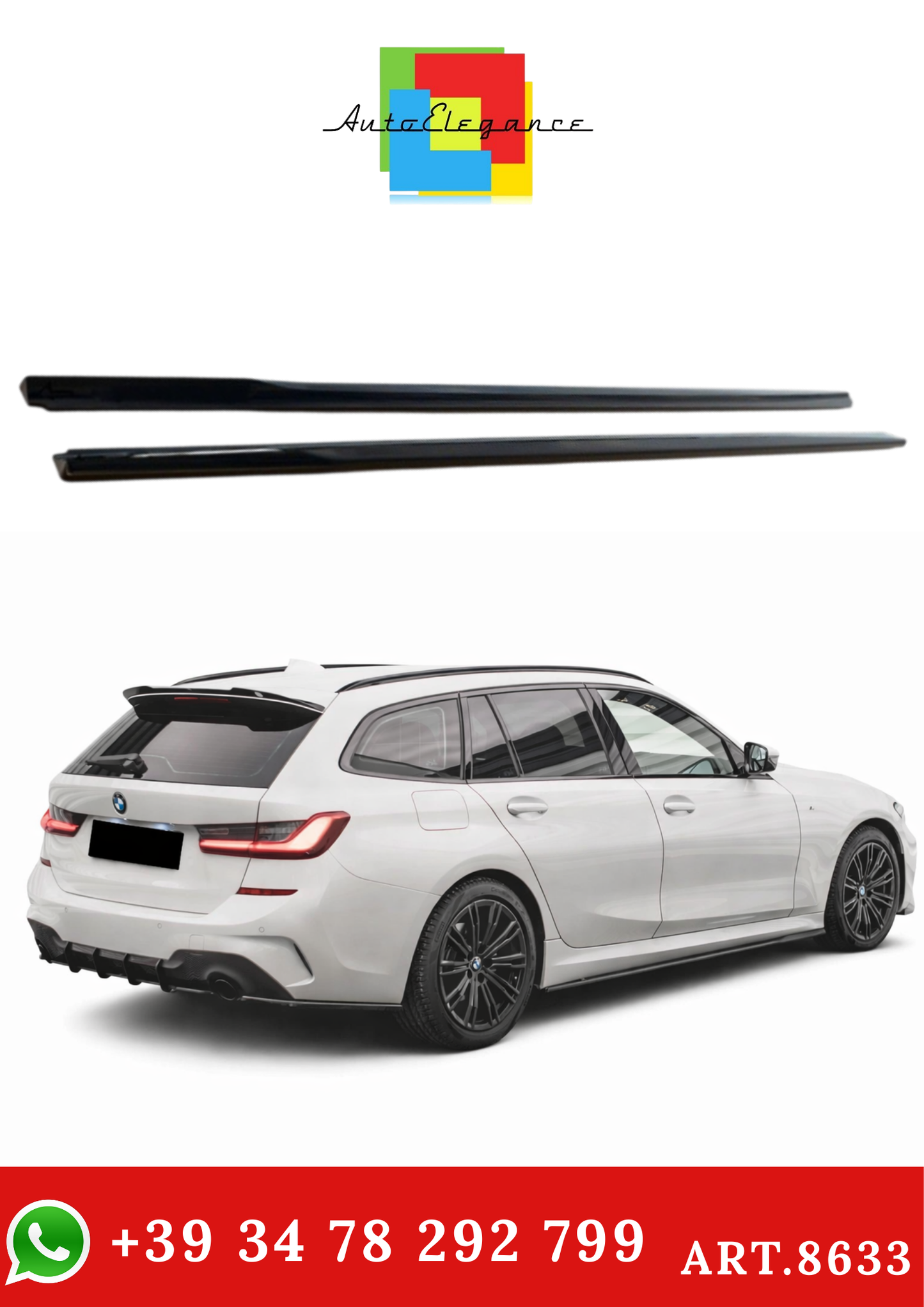 💫ART.8633 Street+ Sotto Minigonne V.2 Neri per BMW Serie 3 G20 / G21 M-Pack💫