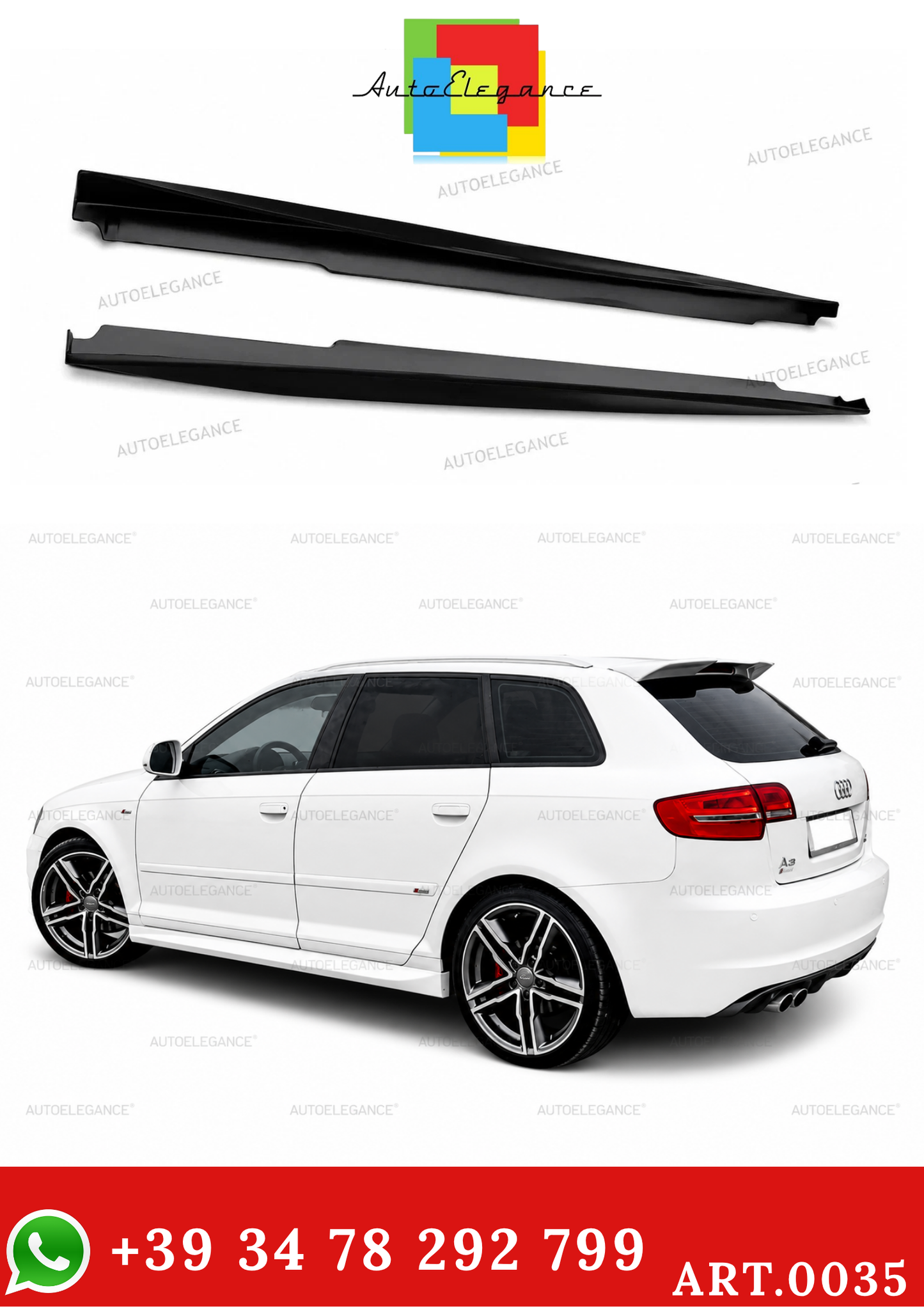 SIDE SKIRTS FOR AUDI A3 8P 3 DOORS UNDER DOOR SPOILER ABS 0035