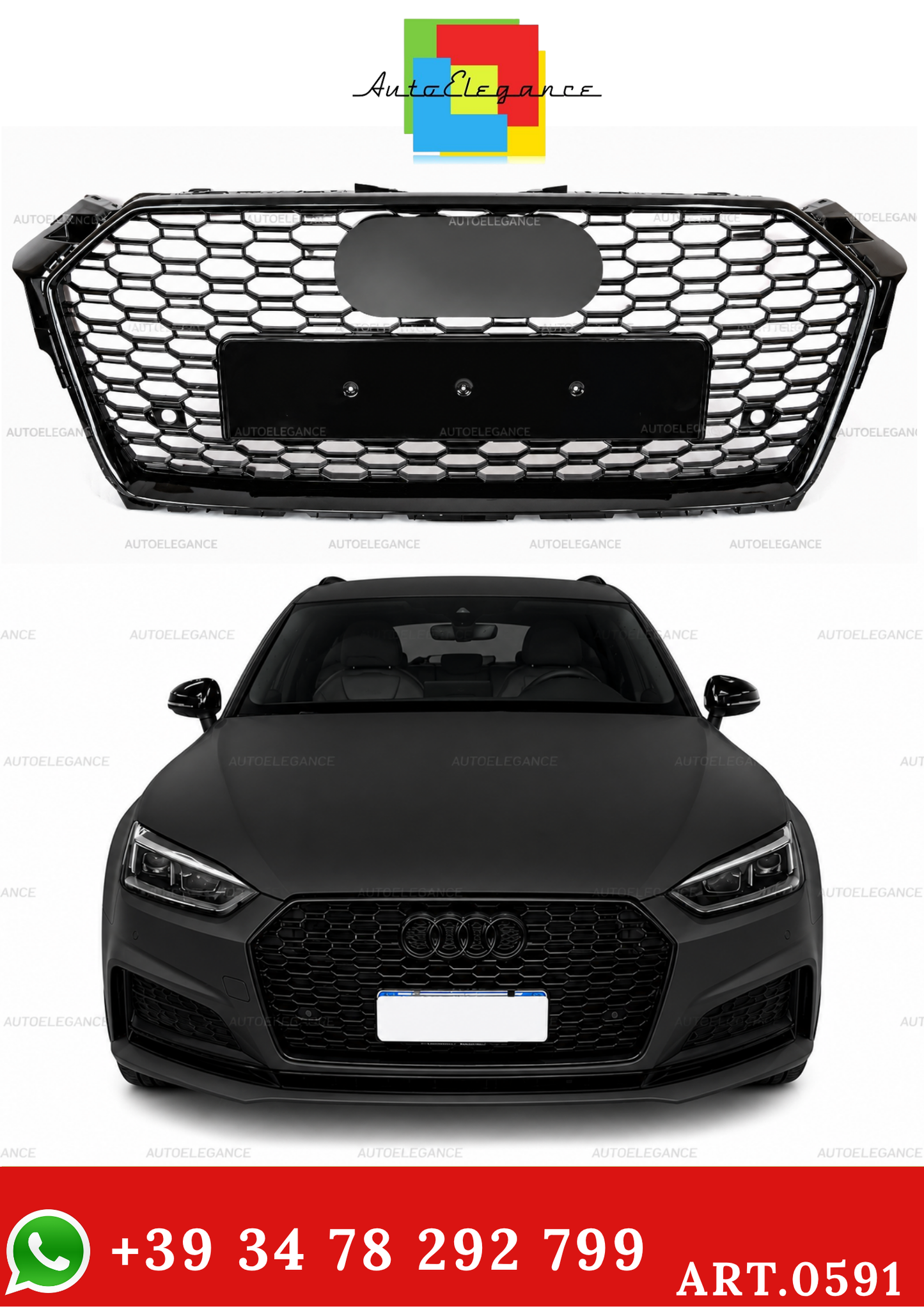⭐0591 GRIGLIA ANTERIORE PER AUDI A5 F5 2016-2019 NERA LOOK RS5 DESIGN SPORTIVO⭐