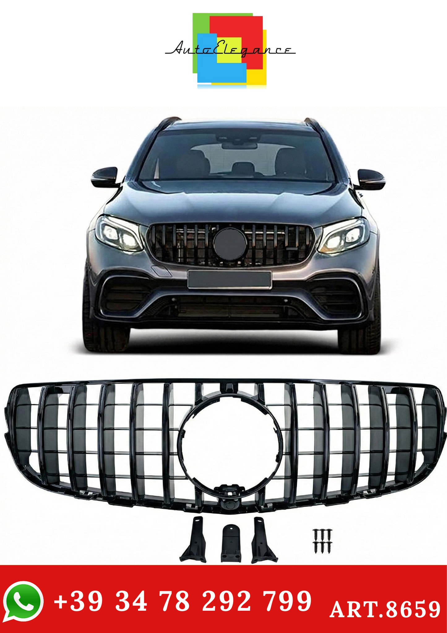💫ART.8659 Griglia Sportiva GT-Look Nero Lucido per Mercedes GLC X253 / C253 15-19💫