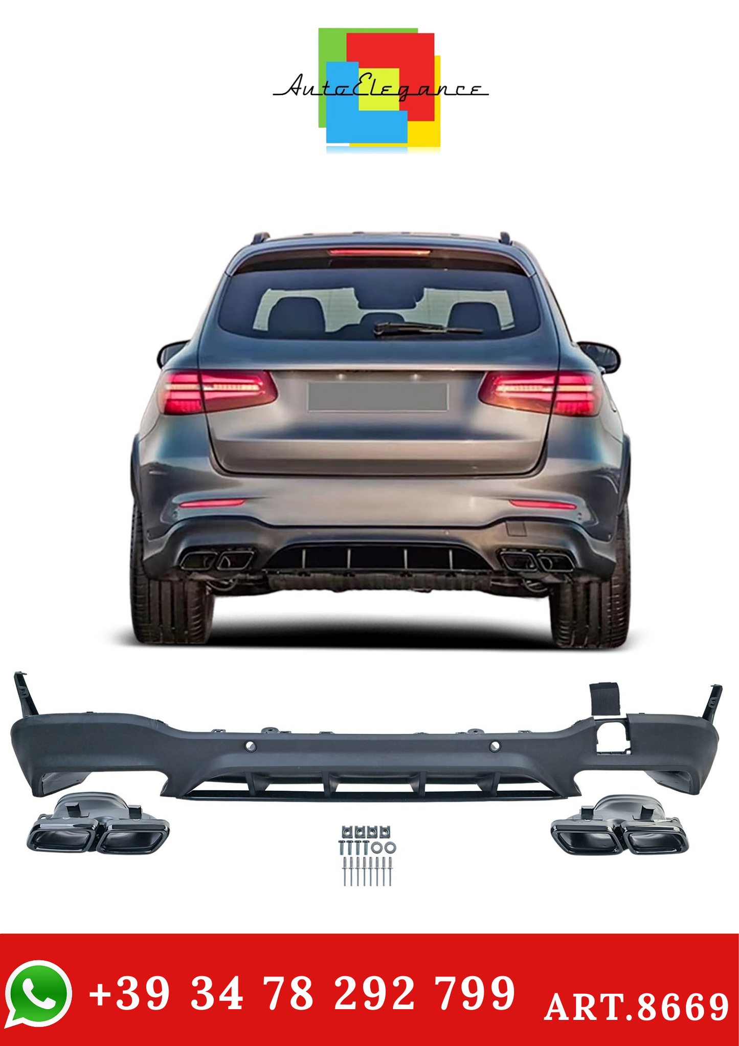 💫ART.8669 Diffusore Posteriore + Terminali di scarico neri per Mercedes GLC 15-19💫